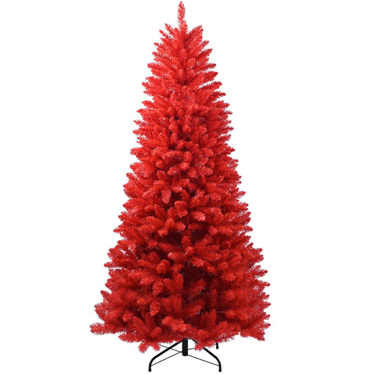 Kadunmina 5ft Artificial Red Christmas Tree for Home,Office and Party Decoration,Premium Hinged Spruce Red Halloween Xmas Tree with 624 Branch Tips Easy to Assemble Includes Metal Foldable Stand