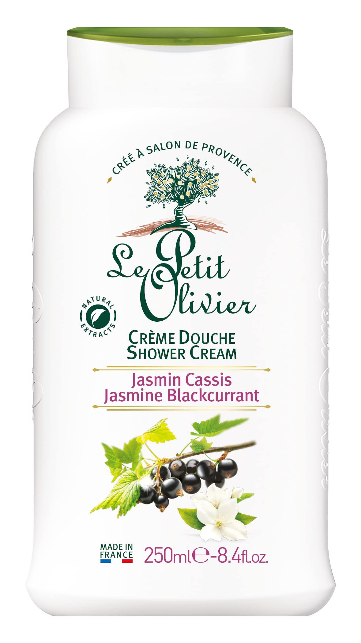 Le Petit Olivier Shower Cream - Jasmine Blackcurrant - Gently Cleanses Skin - Fresh and Moisturizing - pH Neutral - Dermatologically Tested - Free Of Soap and Dyes - 8.4 oz