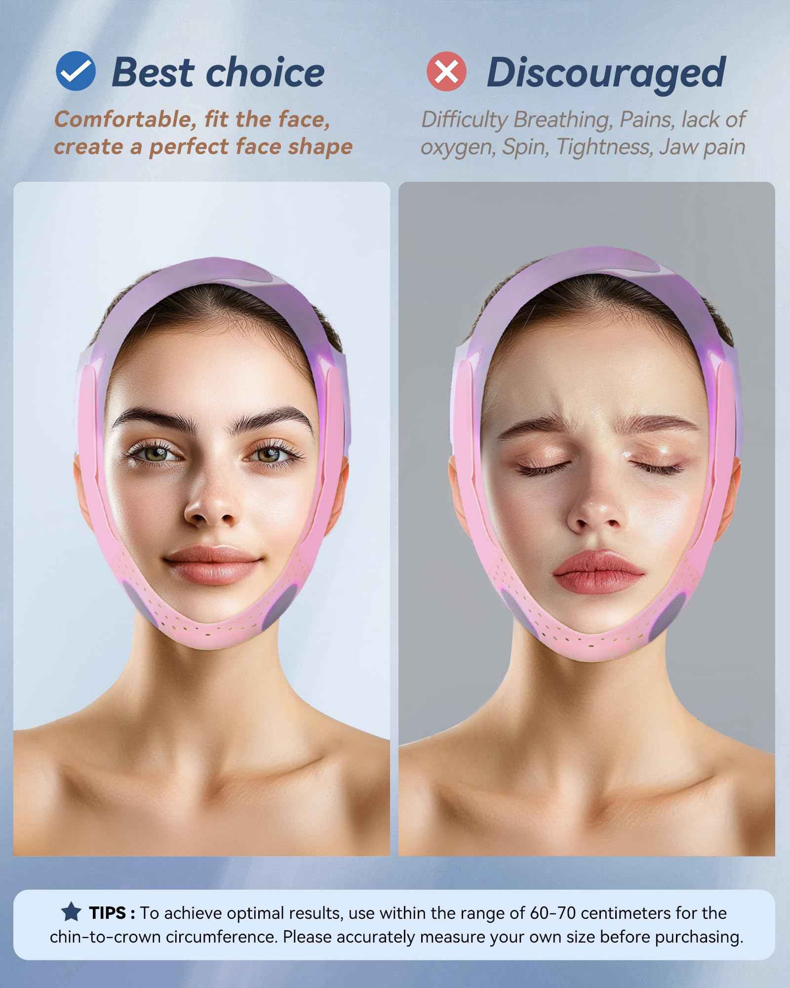 V-Line Sculpting Face Mask – Silicone Chin Strap for Jawline Tightening & Double Chin Reduction (23-27 Inches) (BLUSH)