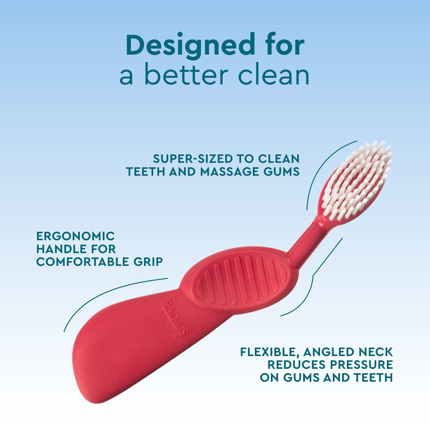 RADIUS Flex Brush with Soft Bristles Toothbrush BPA Free & ADA Accepted Designed to Improve Gum Health & Reduce Issues - Left Hand - Purple/Watermelon/White - Pack of 3