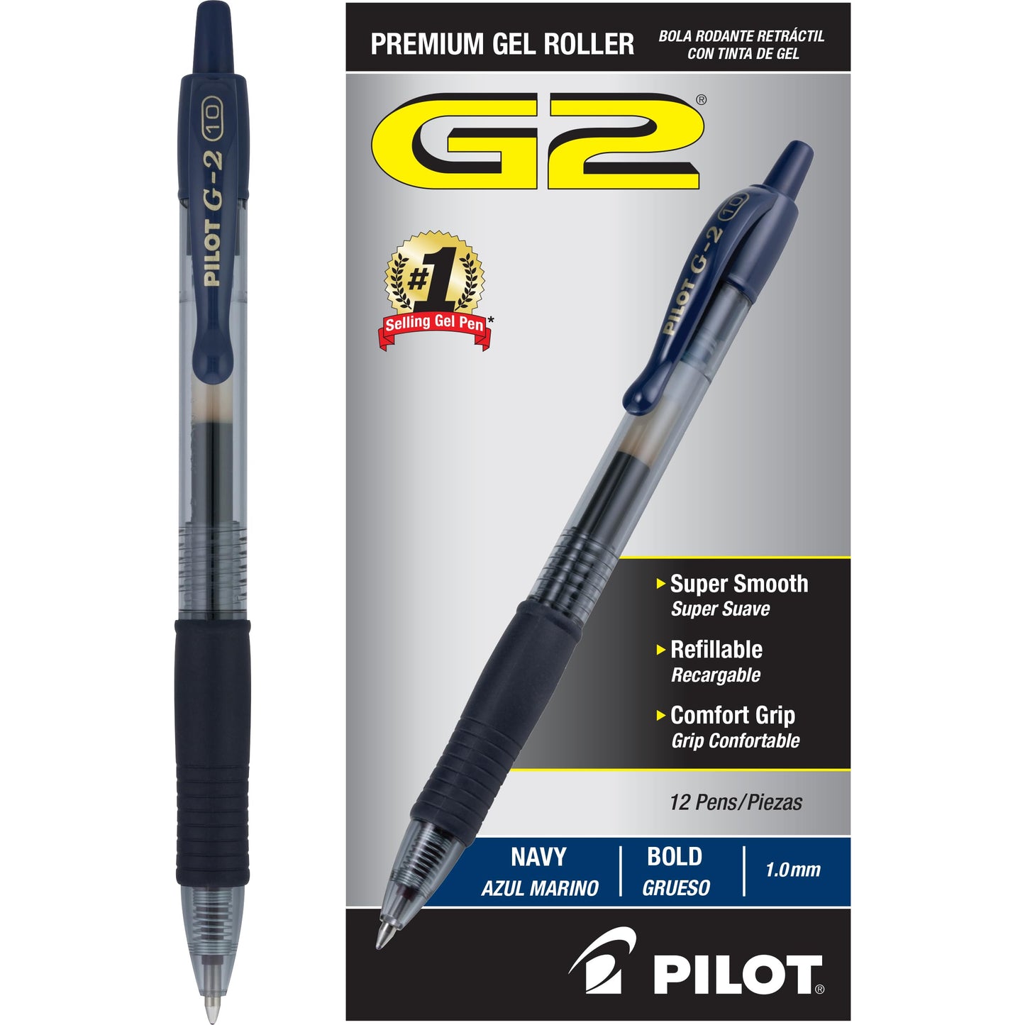 Pilot, G2 Premium Gel Roller Pens, Bold Point 1 MM, Pack of 12, Navy