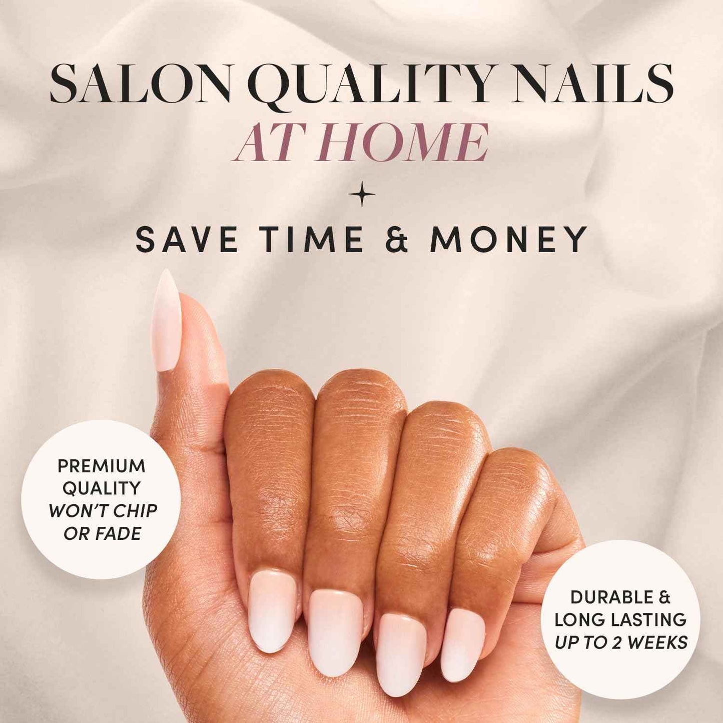 Glamnetic Press On Nails & Brush On Nail Glue Bundle - Creamer | Neutral Ombre Short Round Nails, Reusable | 15 Sizes - 30 Nail Kit with Glue