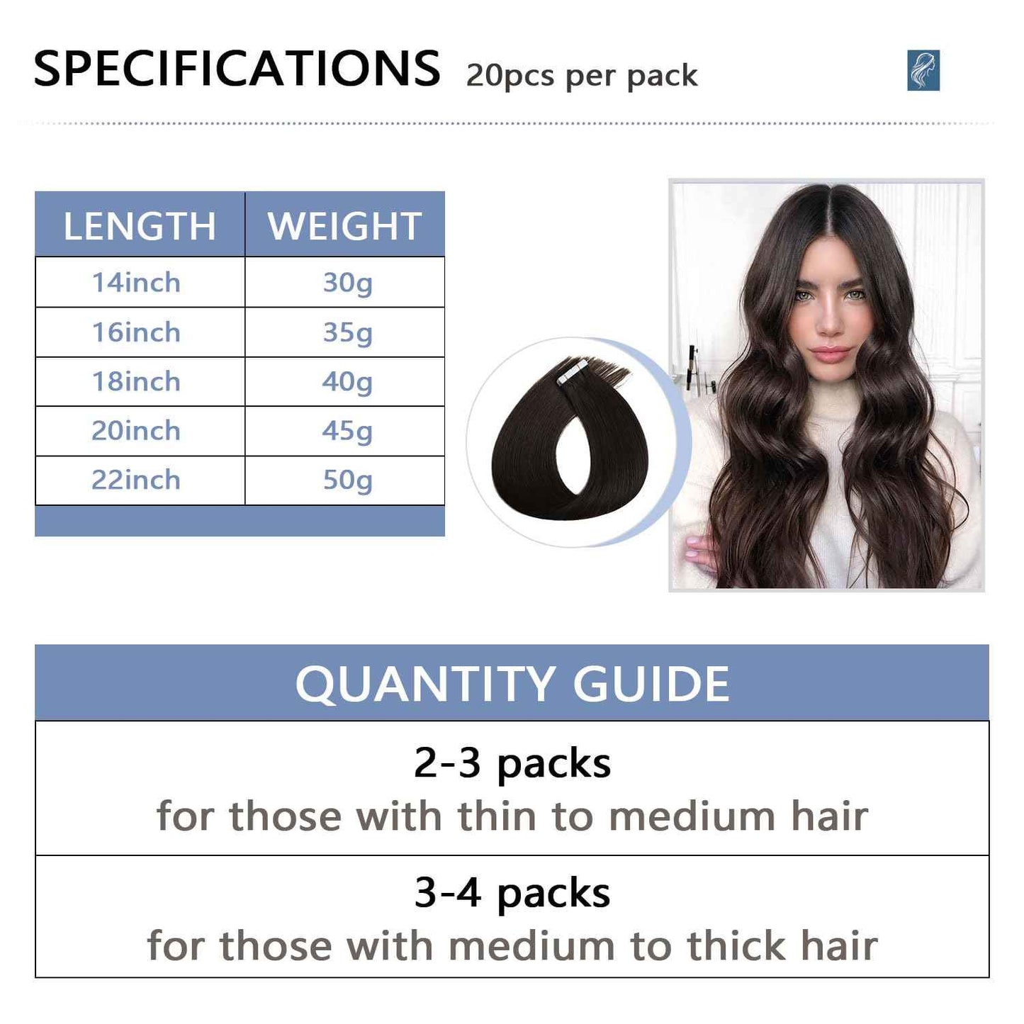 COOKAYU Injected Tape in Hair Extensions, Darkest Brown 14Inch 30g 20pcs Seamless Invisi Edge Tape in Human Hair Straight Invisible Extensions