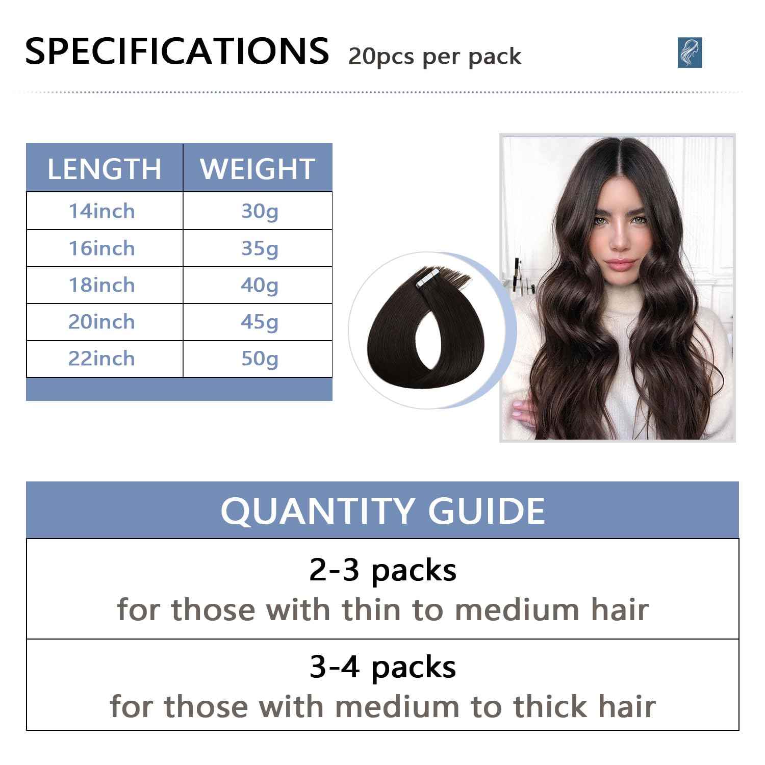 COOKAYU Injected Tape in Hair Extensions, Darkest Brown 14Inch 30g 20pcs Seamless Invisi Edge Tape in Human Hair Straight Invisible Extensions