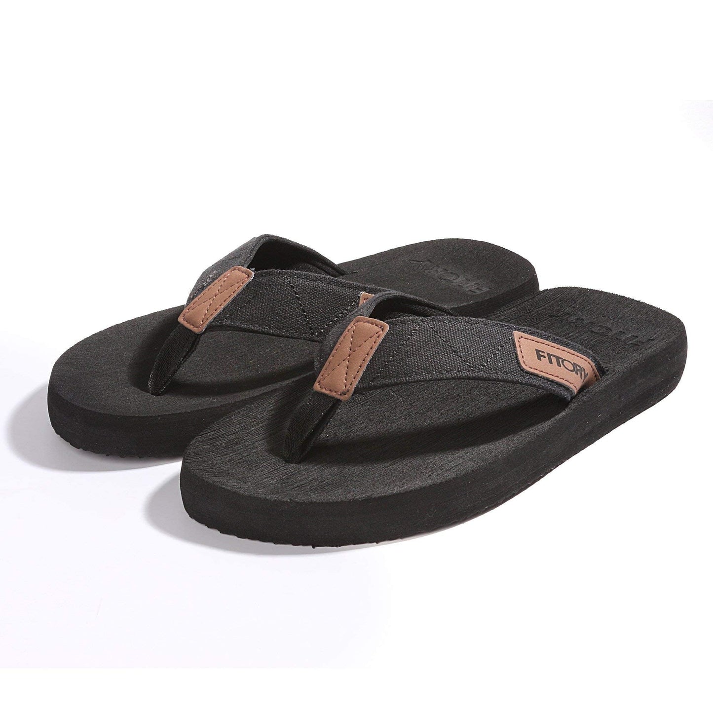 FITORY Men's Flip-Flops, Thongs Sandals Comfort Slippers for Beach Black Size 6