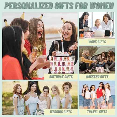 2pcs Western Makeup Bag Cowgirl Boots Cosmetic Bags for Women, Cowgirls Gifts for Women Sisters Friends Birthday Gift, Toiletry Zipper Pouch Western Stuff Cowboy Boots Gifts