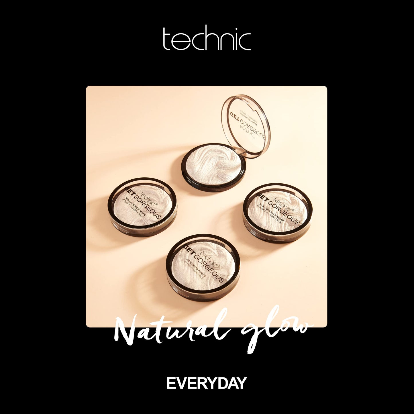 Technic Get Gorgeous Highlighting Powder - Pressed Shimmer Face Makeup Compact for a Natural Glow. Shade: Original