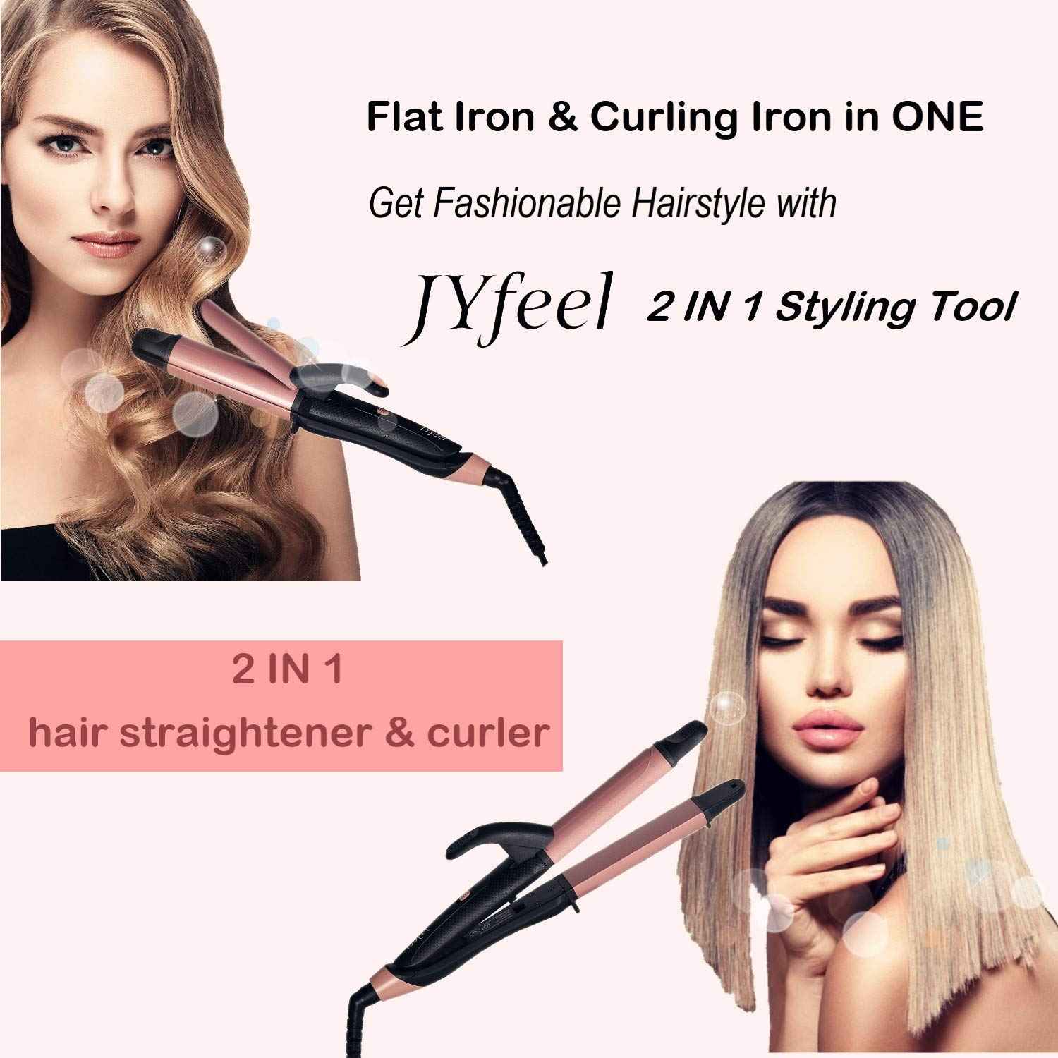 2 in 1 Travel Curling Flat Iron Dual Voltage Mini Hair Straightener and Curler (Rose Gold)
