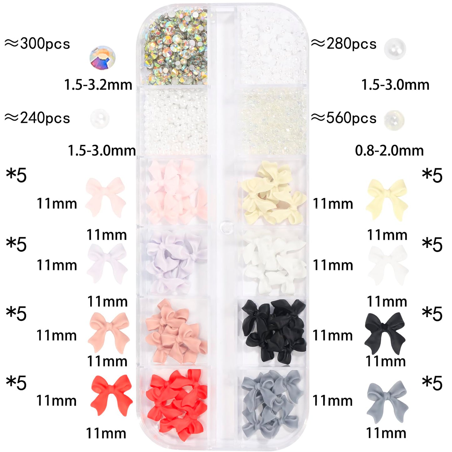 Colorful Bow-Knot Nail Stud Rhinestones Crystal 3D Bow-Knot Nail Charms Set for Acrylic Nails Mixed White Flatback Nails Jewelry Gem Stones Nail Beads Nail Art Rhinestones for Nail Design DIY 2#