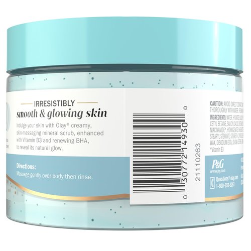 Olay Indulgent Mineral Scrub, Skin Exfoliating & Massaging Pearls, Renewing BHA, Vitamin B3 Complex, Essences of Coconut & Guava Scent, 11 oz