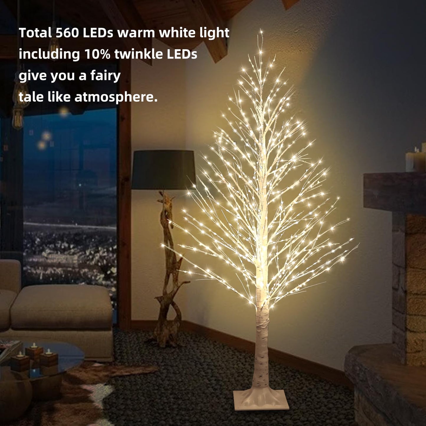 IJG 5FT Lighted Birch Tree with Twinkle Lights, 560 LED Warm White Lights with Timer, LED Lighted Christmas Tree for Indoor Outdoor Home Room Wedding Party Christmas Decorations