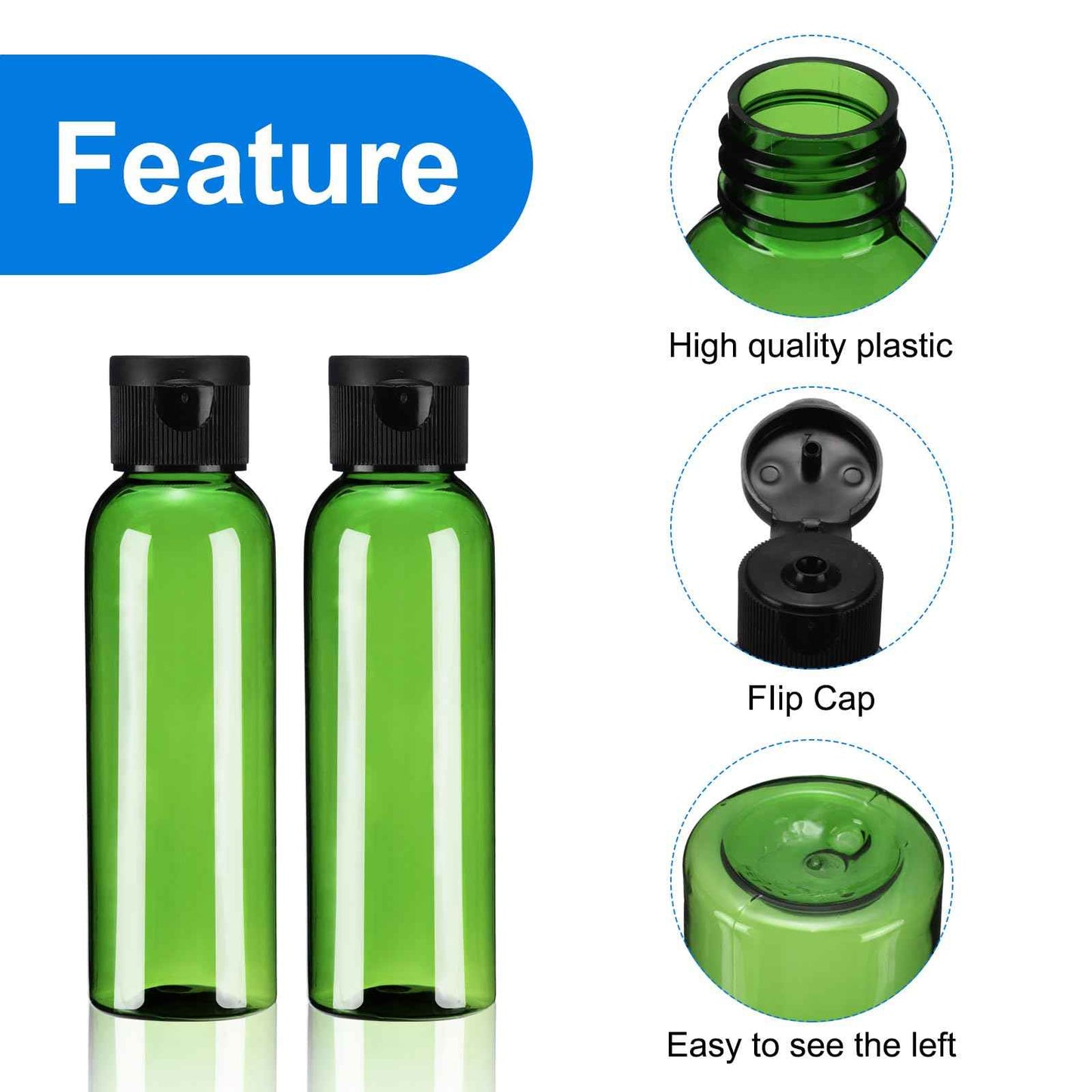 uxcell 2 Oz Plastic Bottles with Flip Caps, 10 Pcs Reusable Travel Size Containers with Lids Plastic Squeeze Refillable Dispensing Bottles for Shampoo, Body Soap, Toner(Green Black)