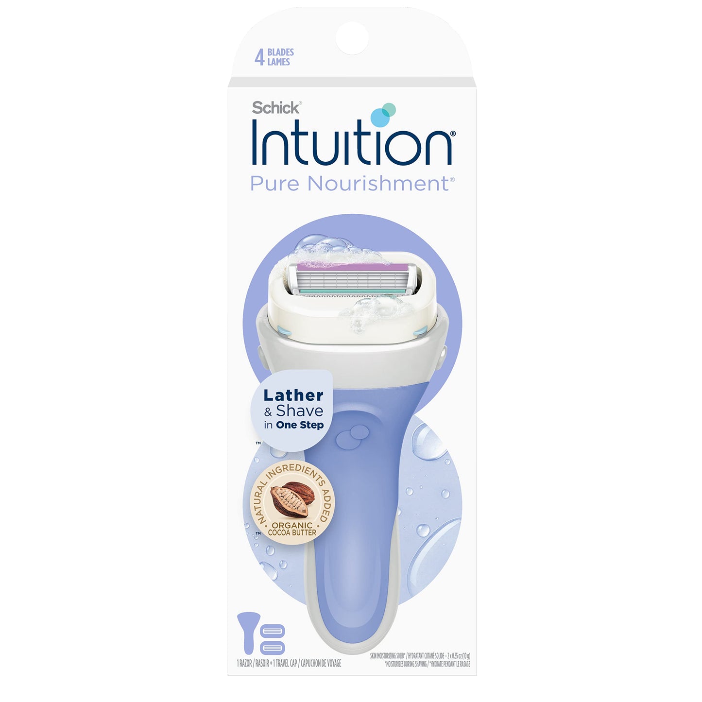 Schick Intuition Pure Nourishment Razors for Women Bundle with 6 Count Refills, 1 Razor & 2 Cartridges