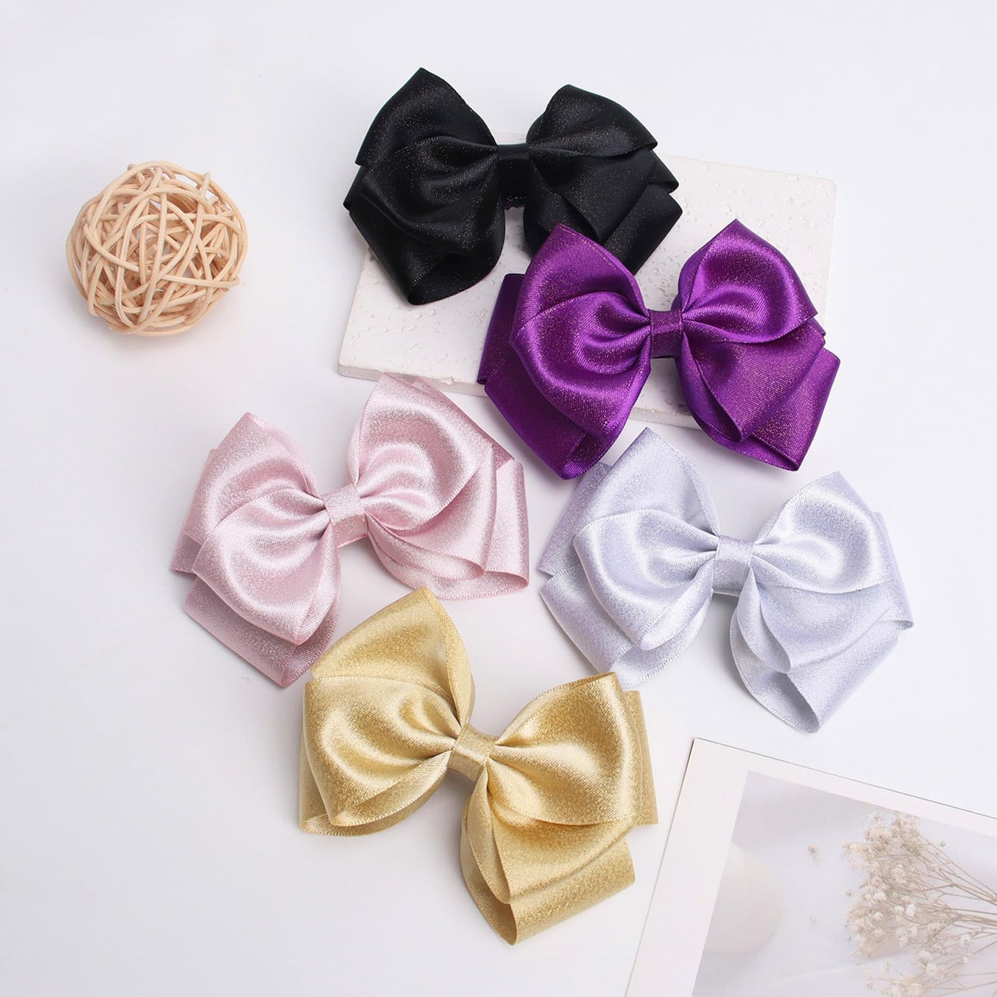 ZOLYCO 4.5-Inch Hair Bows Alligator Clips Delicate Satin Hair Accessories for Girls, Toddler, Kids and Women Birthday Wedding Christmas Occasions- Set of 2 (Sliver)