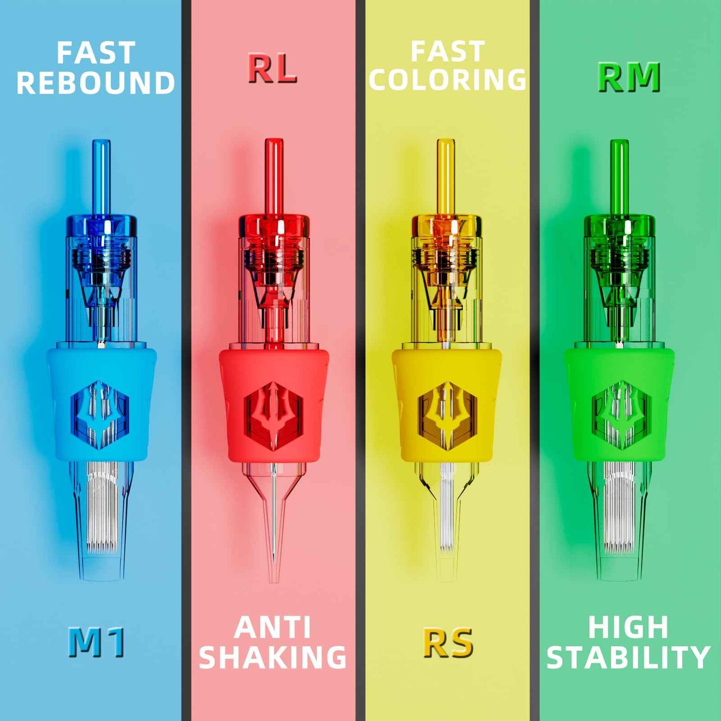 Poseidon 50Pcs Tattoo Cartridge Needles Assorted Mixed Size Round Liner Shader Magnum Curved/Round Mag # 12 Standard 3RL 5RL 7RL 9RL 5RS 7RS 9RS 7RM 9RM 9M1 Disposable Membrane for Tattoo Pen