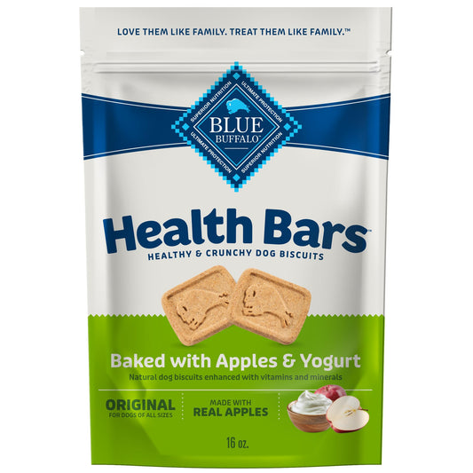 Blue Buffalo Health Bars Natural Crunchy Dog Treats Biscuits, Apple & Yogurt 16-oz Bag