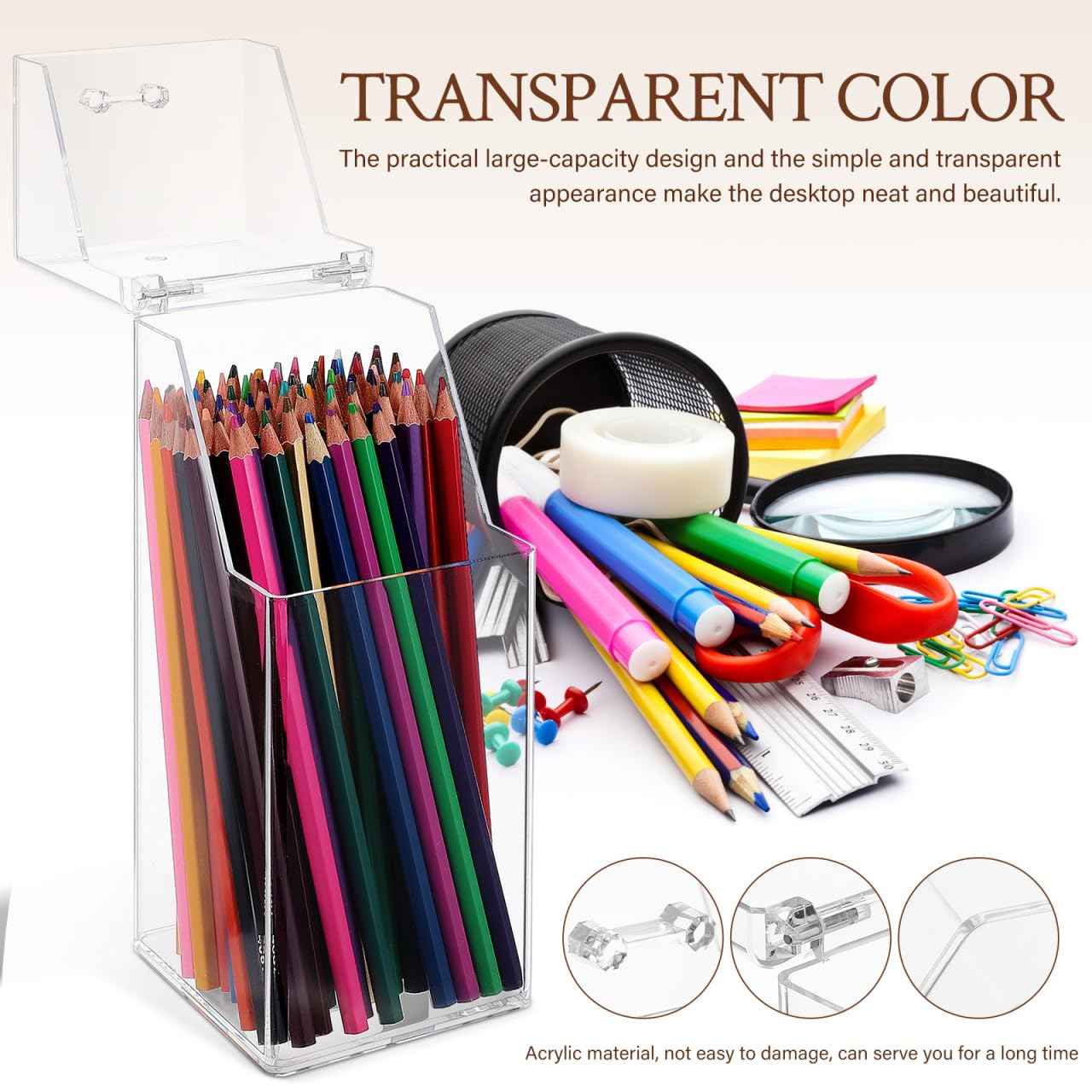 Zerodeko 2Pcs Acrylic Holder with Lid – Makeup Brush Clear DIY Cosmetic Organizer for Desktop, Storage Box for Makeup Brushes, Pens, Stationery, Nordic Style Desk Organizer