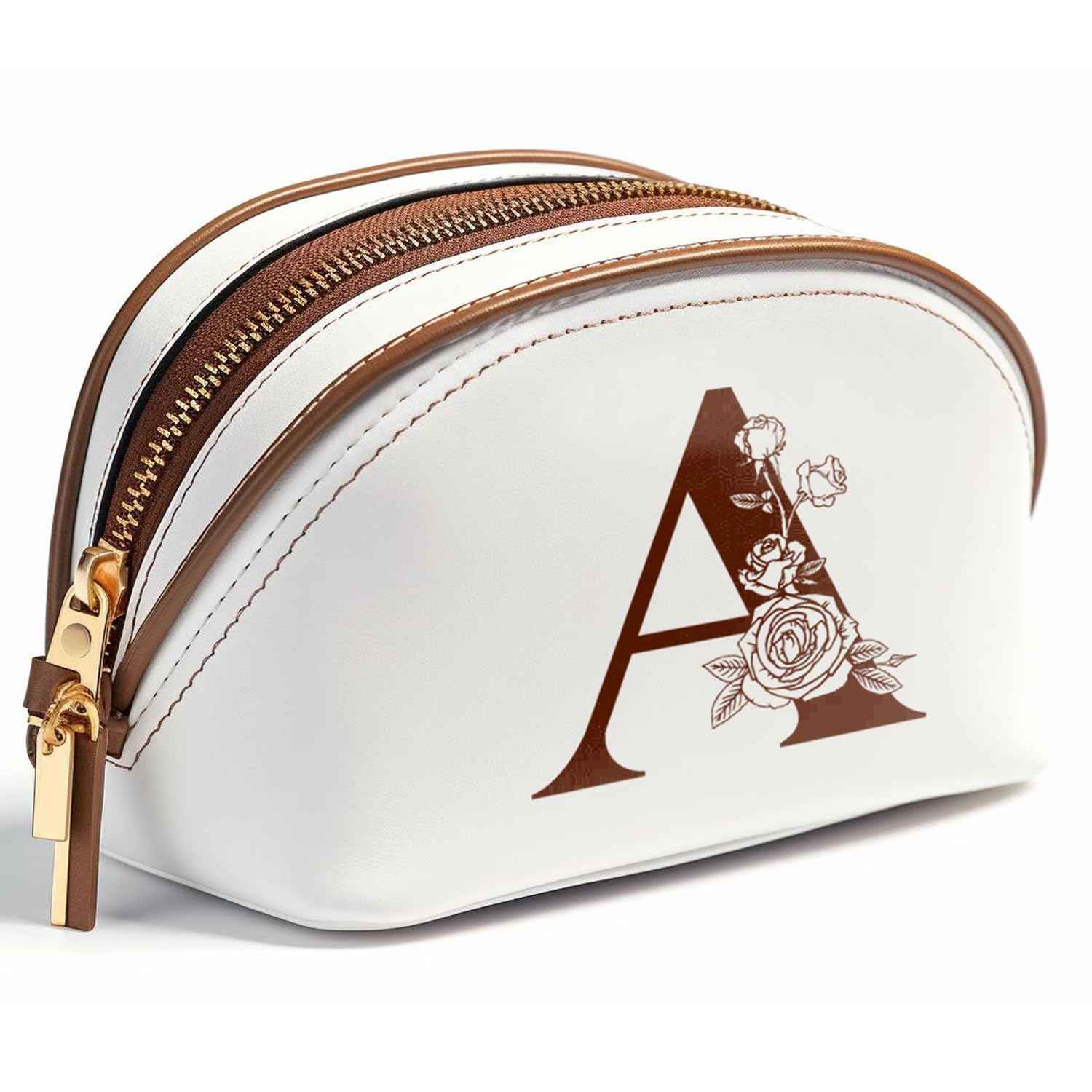 Lizznoe Personalized Initial Makeup Bag, Waterproof Portable Large Capacity Leather Cosmetic Bags, Customized Preppy Toiletry Make up Organizer Travel Essentials Birthday Gifts for Women