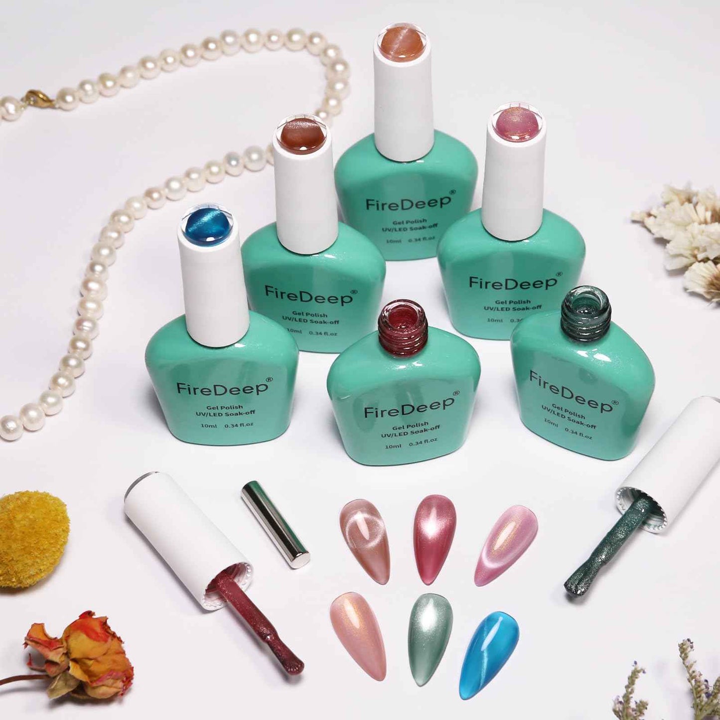 Firedeep 10ml Hema-Free Cat Eye Gel Nail Polish Set with Magnet 6 Colors Pink Green and Blue Magnetic Nail Polish DIY at Home Salon Art Gift for Women