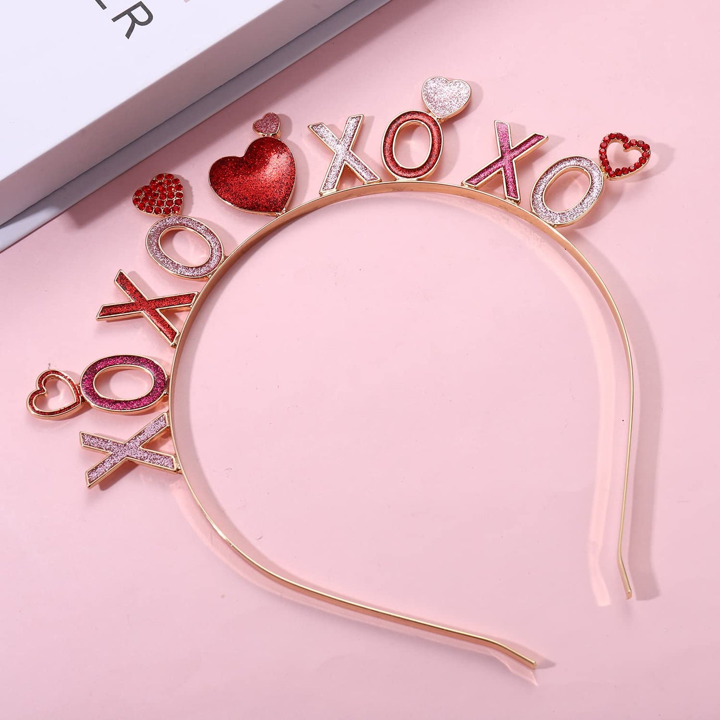 Heart Headband Valentines Day Headband for Women Girls Red Hearts Glitter Tiara Hairband Headpiece Holiday Party Favor Decor