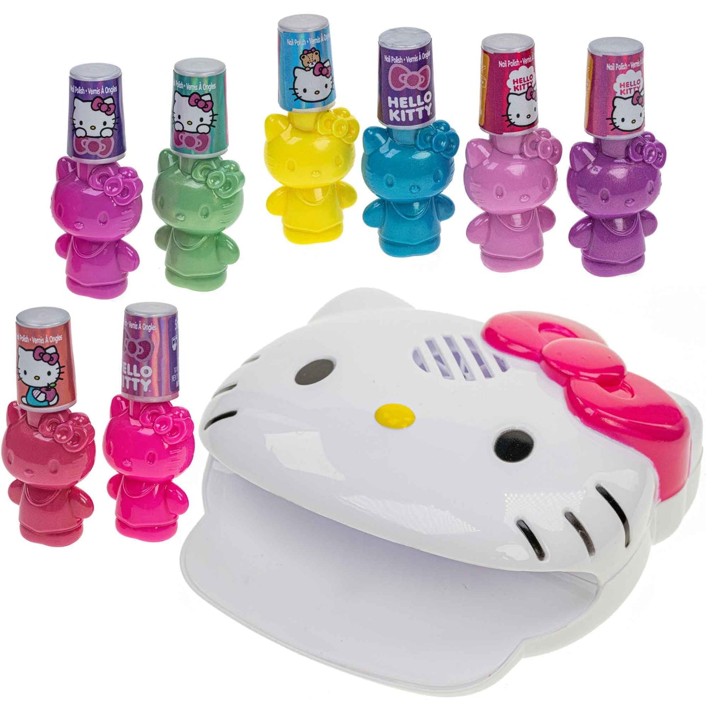 Townley Girl Hello Kitty and Friends 8 Pack Non-Toxic Peel-Off Shimmer and Opaque, Water-Based Safe Nail Polish Set with Nail Dryer for Kids, AA Batteries Not Included, Ages 3 and Up