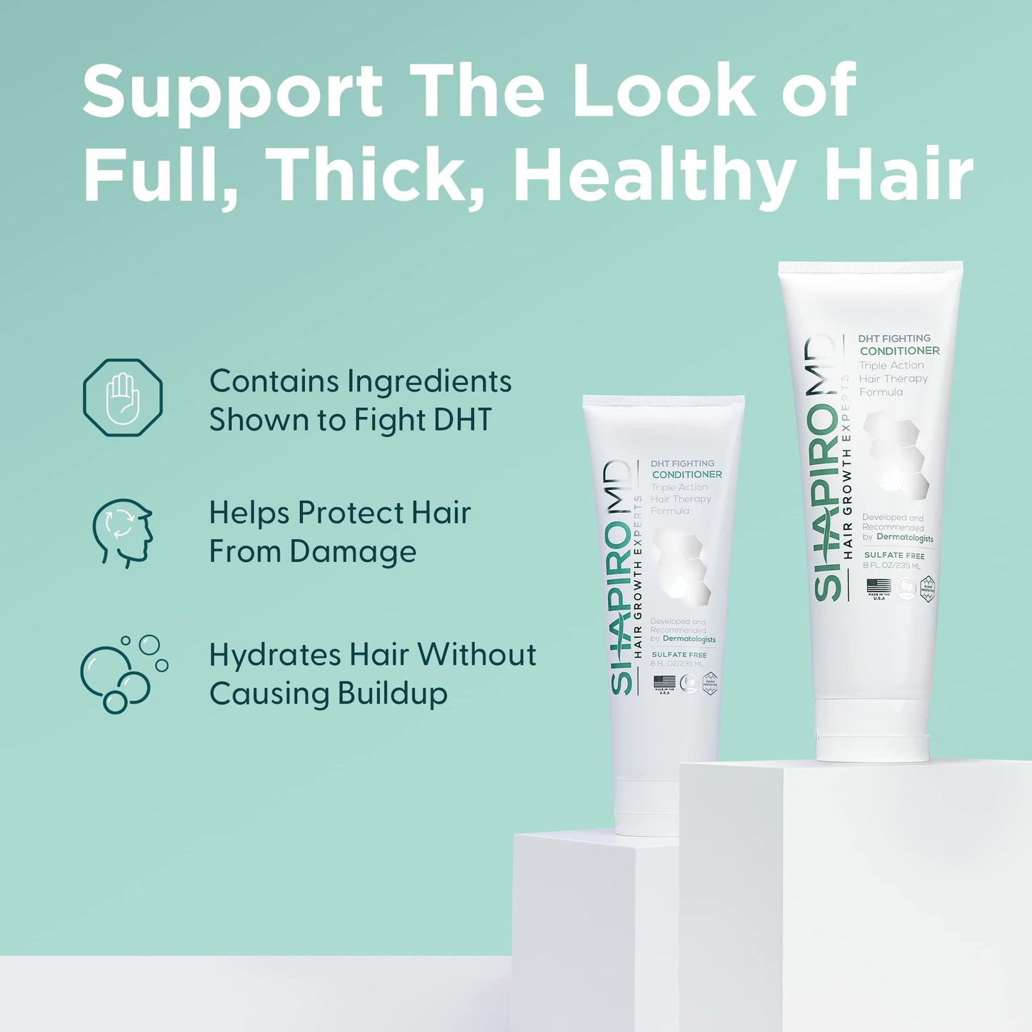 Hair Loss Conditioner | DHT Fighting Vegan Formula for Thinning Hair Developed by Dermatologists | Experience Healthier, Fuller and Thicker Looking Hair - Shapiro MD | 1-Month Supply