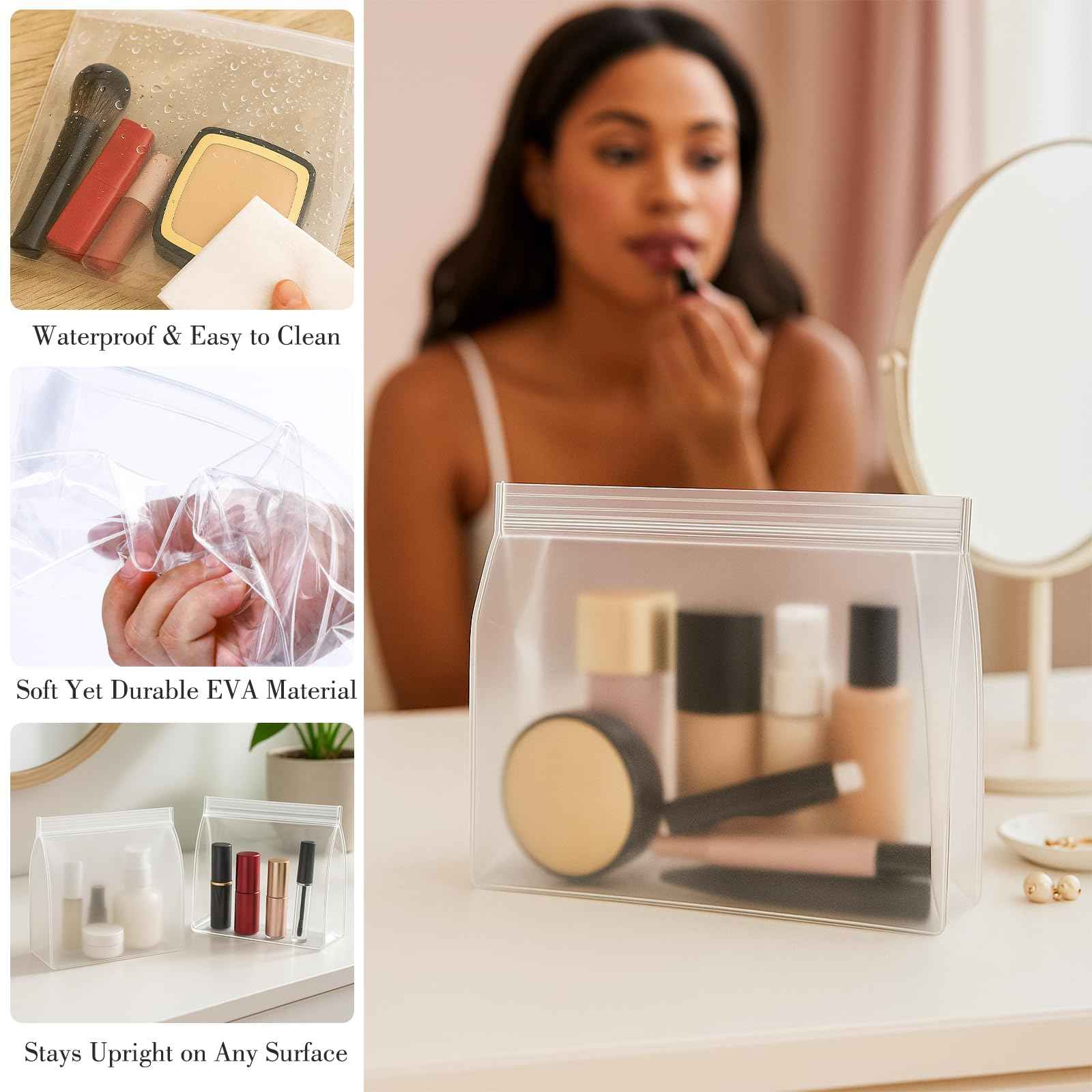 Circloophs 30 Pack Clear Makeup Bag Organizer Cosmetic Zipper Pouch TSA Approved Small Travel Pouches Transparent EVA Reusable Water-resistant Plastic Clear Gift Bags Bulk, Frosted, 10” x 7” x 2.6”