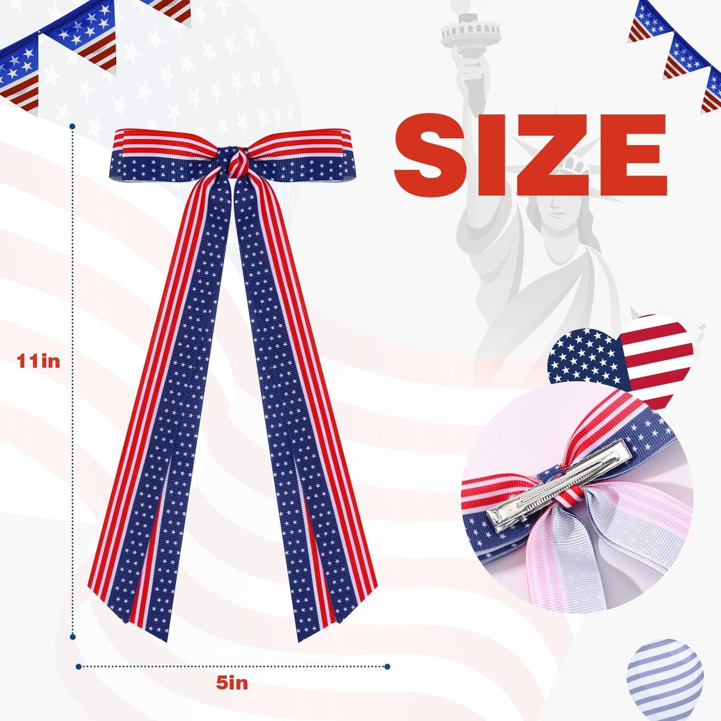 TOKUFAGU 2 Pcs American Flag Hair Bow Hair Clips, Fourth of July Hair Accessories Patriotic Hair Bows for Girls Women