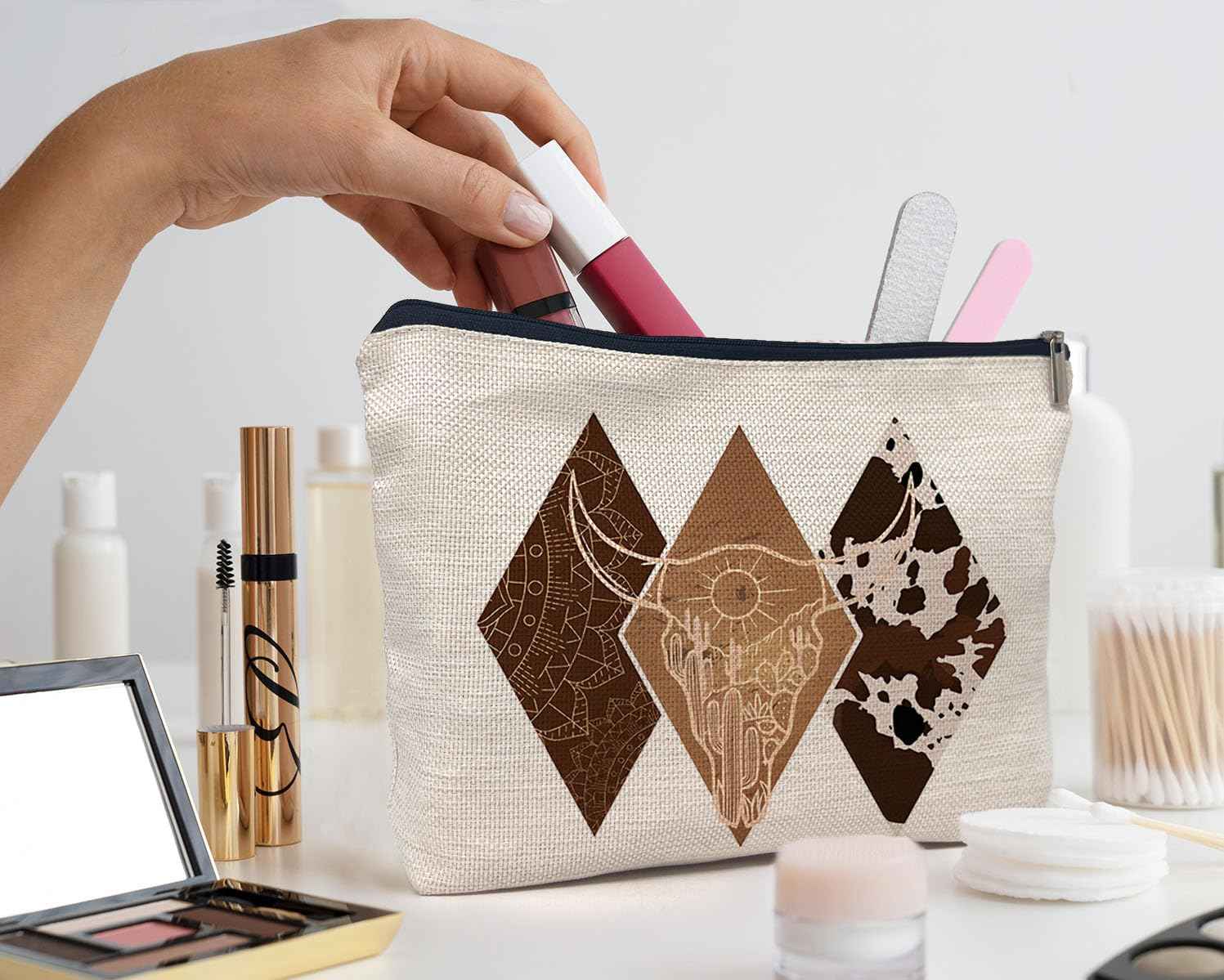 IWXYI Western Gifts Makeup Bag - Western Geometric Cosmetic Bags, Cowgirl Gifts, Western Gifts for Women, Western Stuff