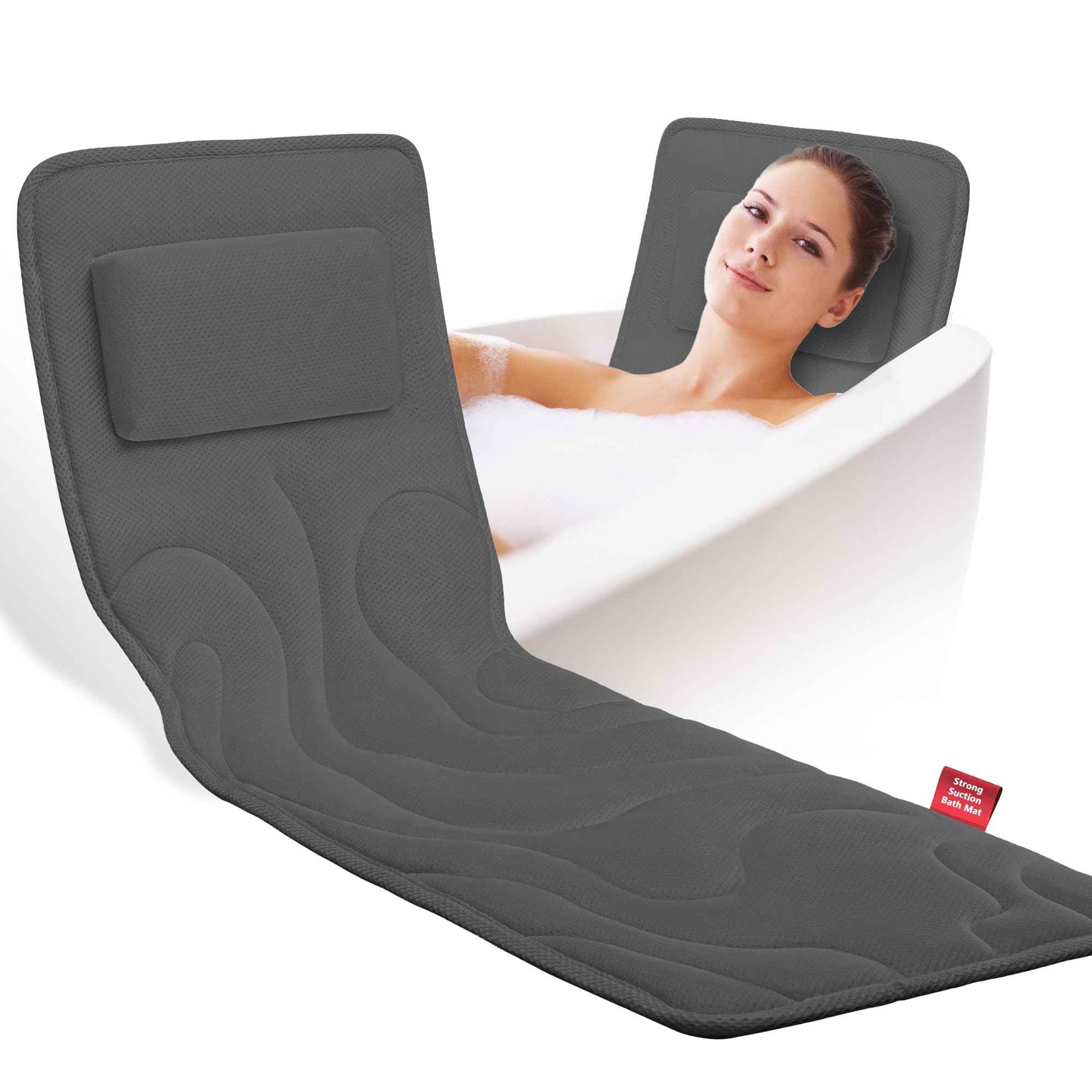 Full Body Bath Pillow for Tub, Extra Thick 4D Air Mesh & Quick-Dry Spa Pillow for Head Neck and Beck Support, Non-Slip Suction Cups Fits All Tubs - Luxury Bath Accessories for Relaxation, Grey (Grey)