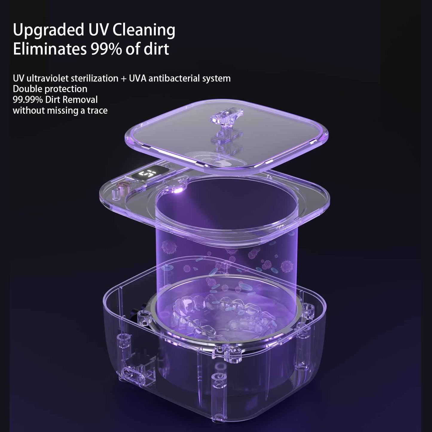 Ultrasonic Retainer Cleaner - 48kHz Retainer Cleaner Machine for Dentures, Mouth Guards, Aligner, Toothbrush Heads, Jewelry, 3 Modes Denture Cleaner with 250ml Dental Cleaning Pod