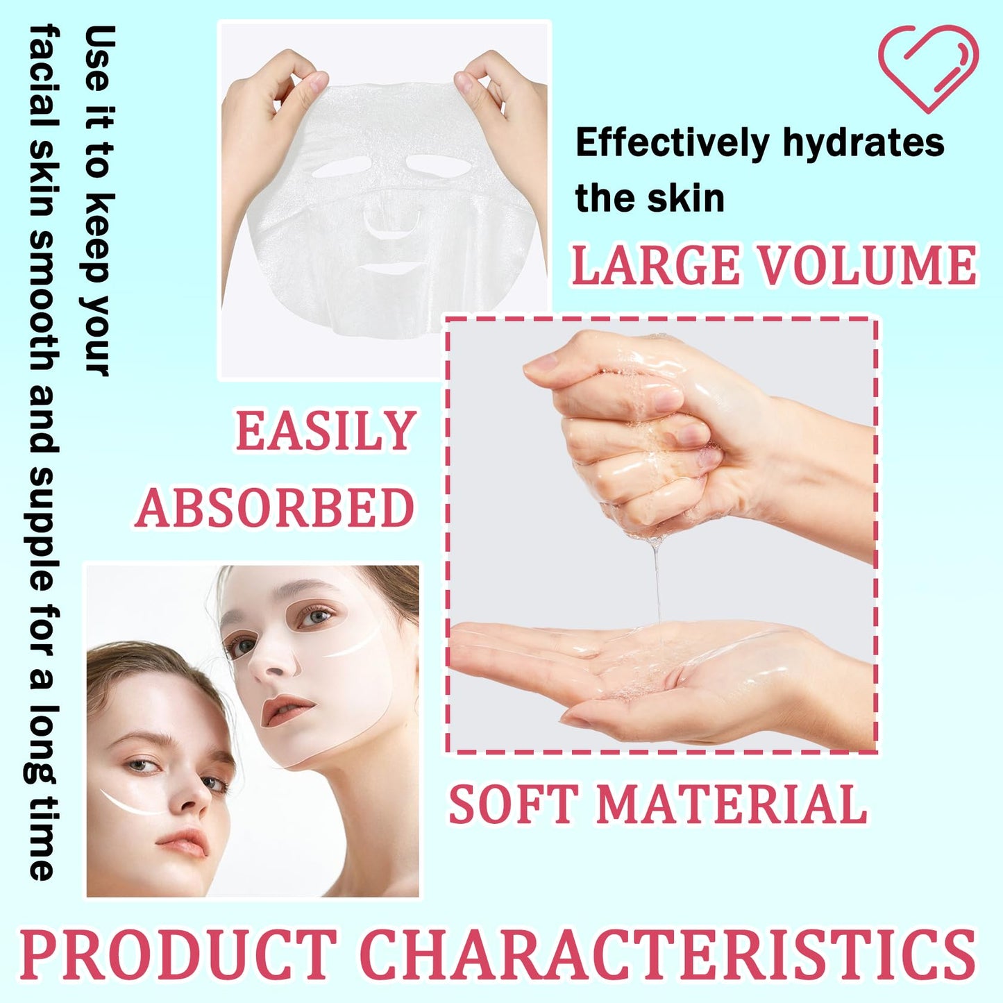 3PCS Face Sheet Mask Skin Care,Hydrating Face Sheets Masks Bulk Gift Set,Moisturizing Long-lasting Sheet Face Masks Skincare for Women,Facial Sheet Mask for All Skin Types