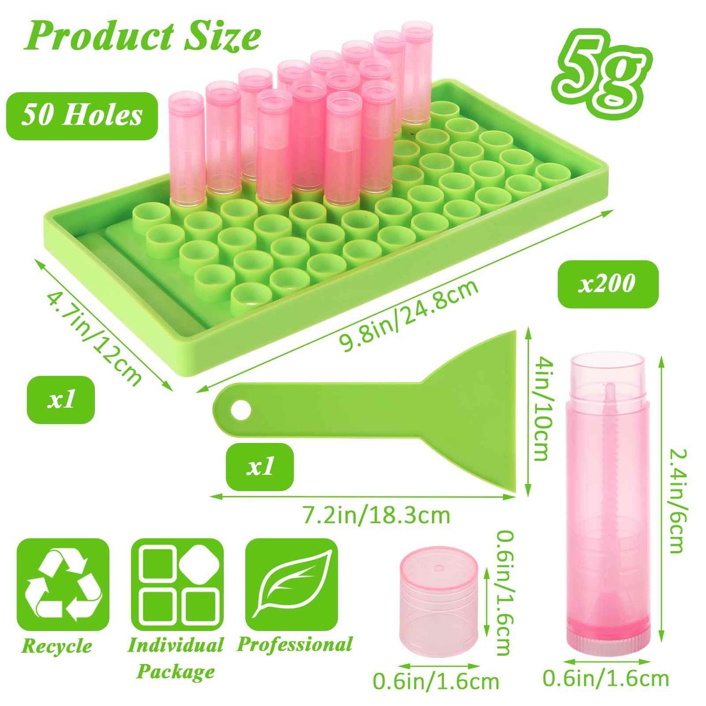 GBACHOOSE 200PCS Plastic Lip Balm Tubes, Chapstick Tubes Empty, Lip Balm Containers with Filling Tray and Spatula, Rotating Type Refill Lip with Cap for DIY(5ml/5g, Pink)
