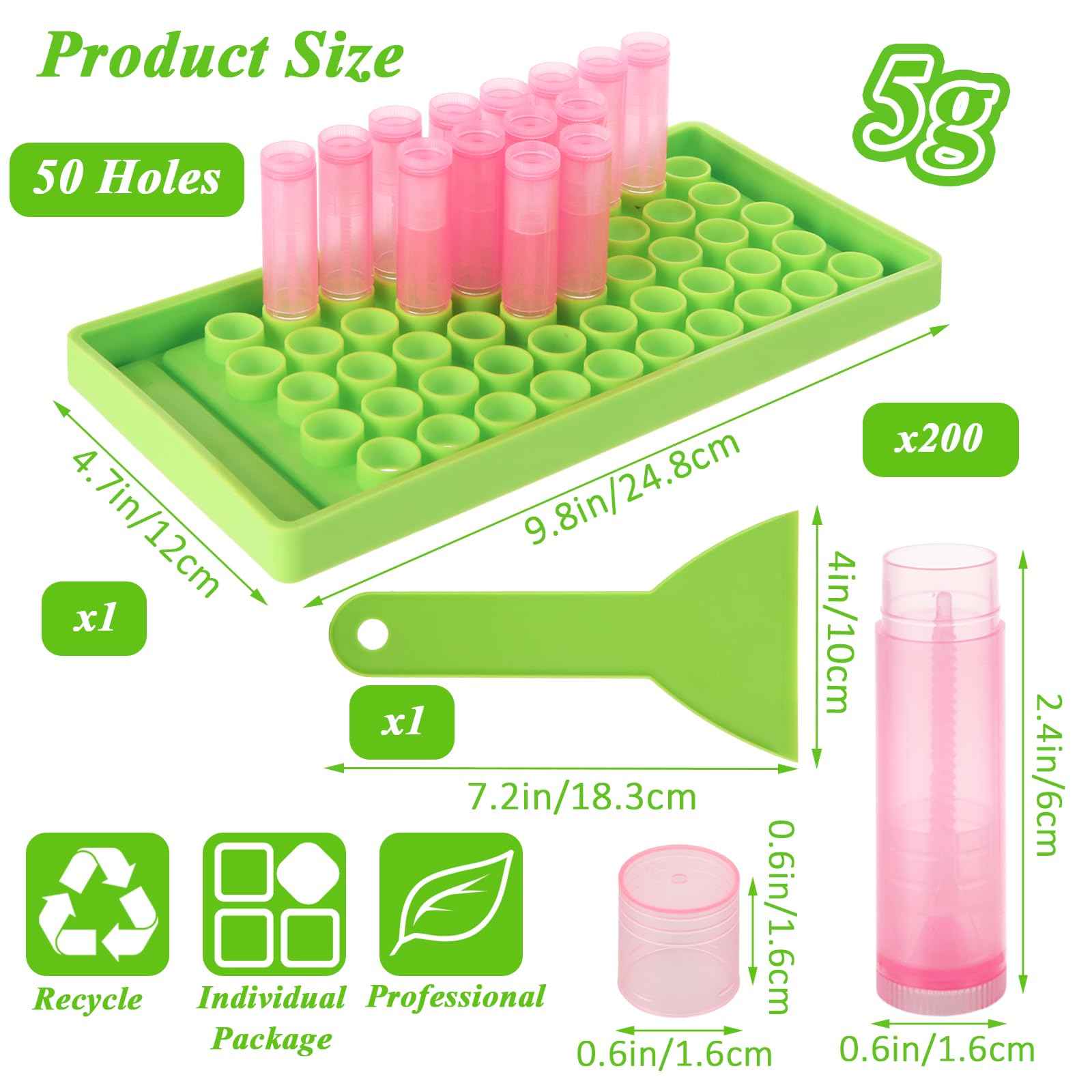 GBACHOOSE 200PCS Plastic Lip Balm Tubes, Chapstick Tubes Empty, Lip Balm Containers with Filling Tray and Spatula, Rotating Type Refill Lip with Cap for DIY(5ml/5g, Pink)