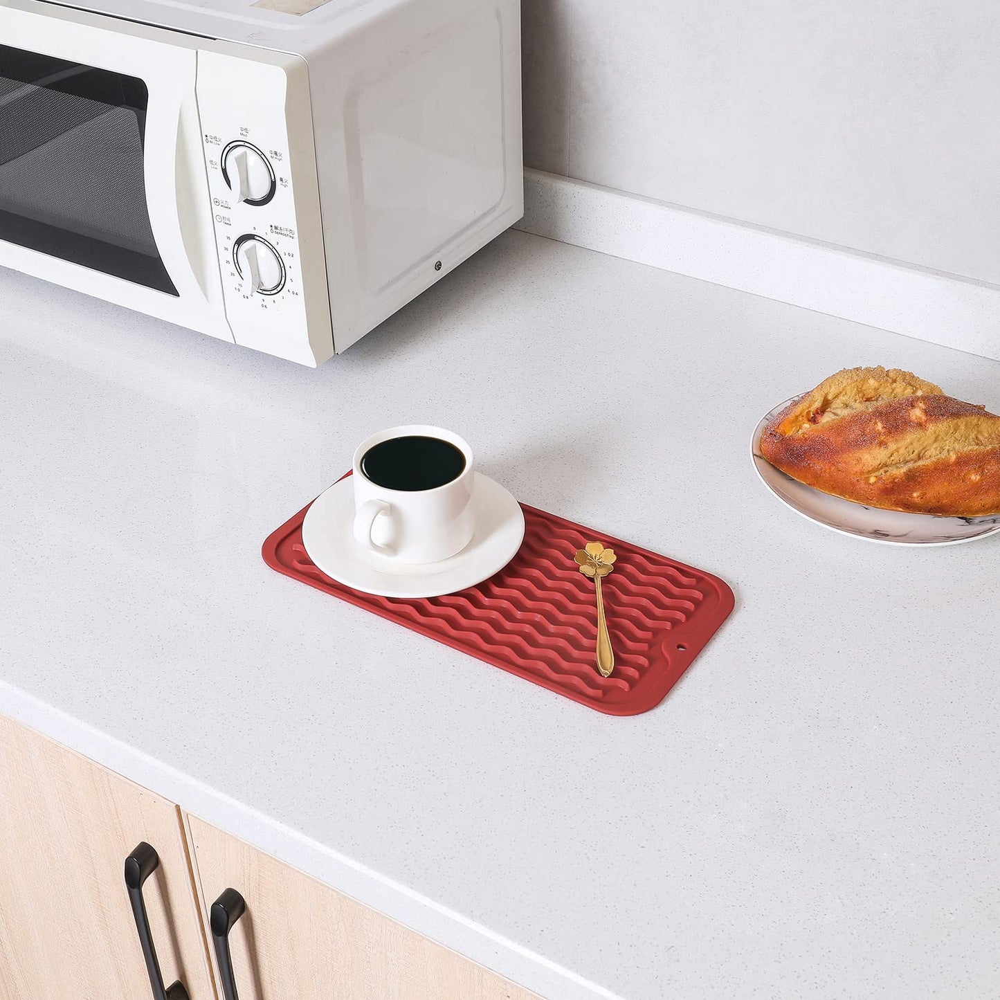 MicoYang Silicone Dish Drying Mat for Multiple Usage,Easy clean,Eco-friendly,Heat-resistant Silicone Mat for Kitchen Counter,Sink,Bar,Bottle,or Cup Red S 12 inches x 6 inches