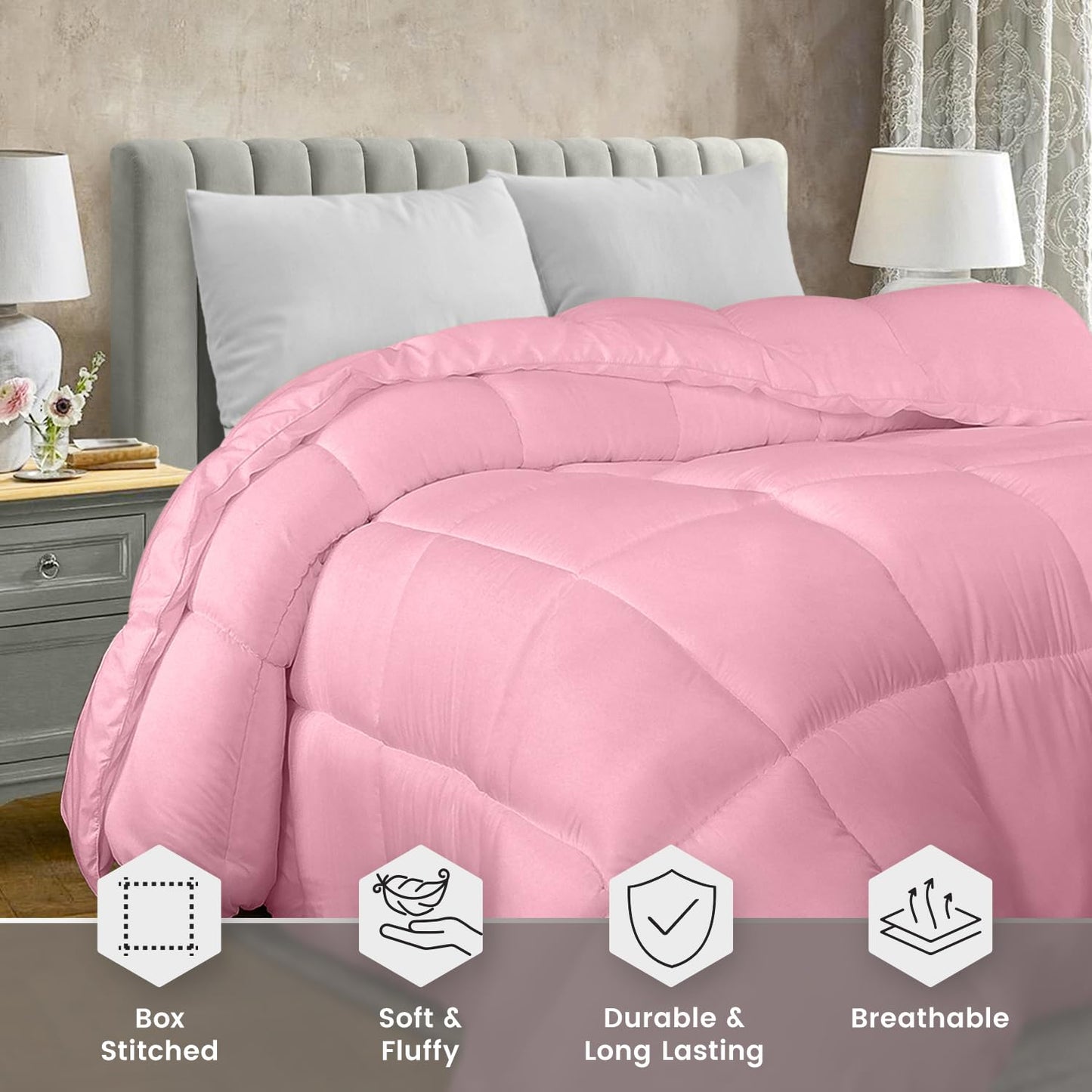 Utopia Bedding Comforter Duvet Insert, Quilted Comforter with Corner Tabs, Box Stitched Down Alternative Comforter King (Pink)