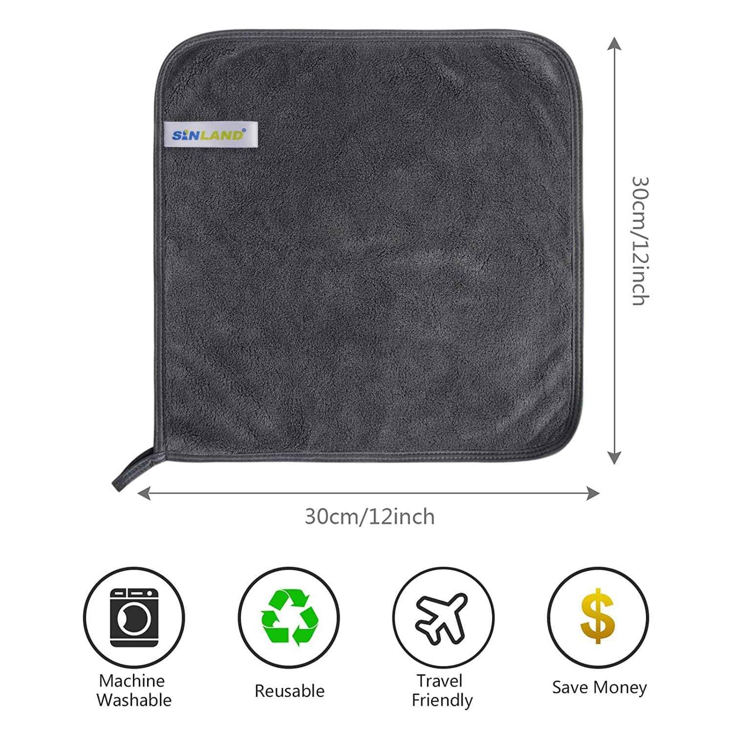 SINLAND Microfiber Face Cloths Reusable Makeup Remover Washcloths Super Soft and Absorbent Fingertip Face Towels for Sensitive Skin Women 12 x 12 Inch 12 Pack