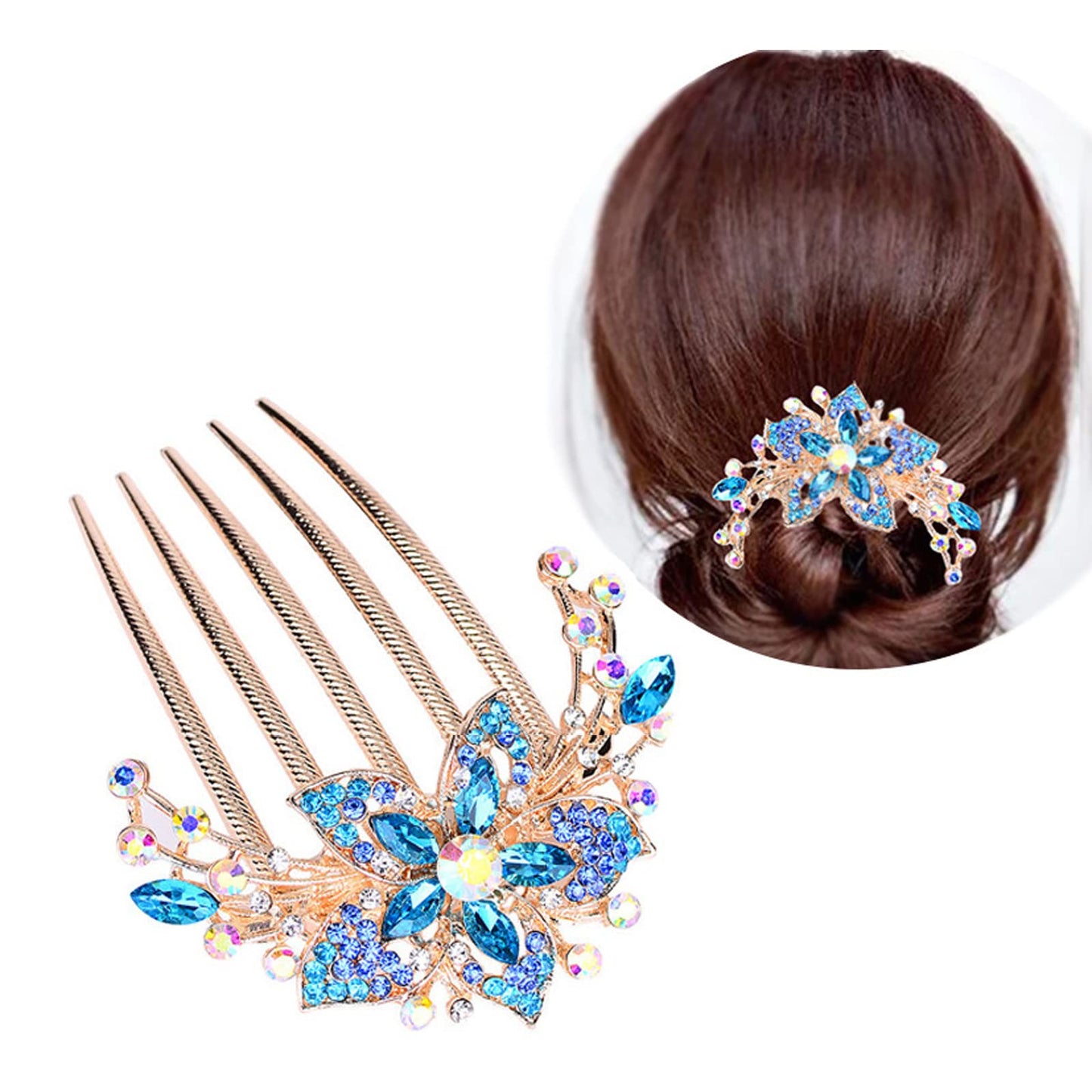 Bleiou Women Hair Comb Rhinestone Crystal Hair Accessories (Blue 1)