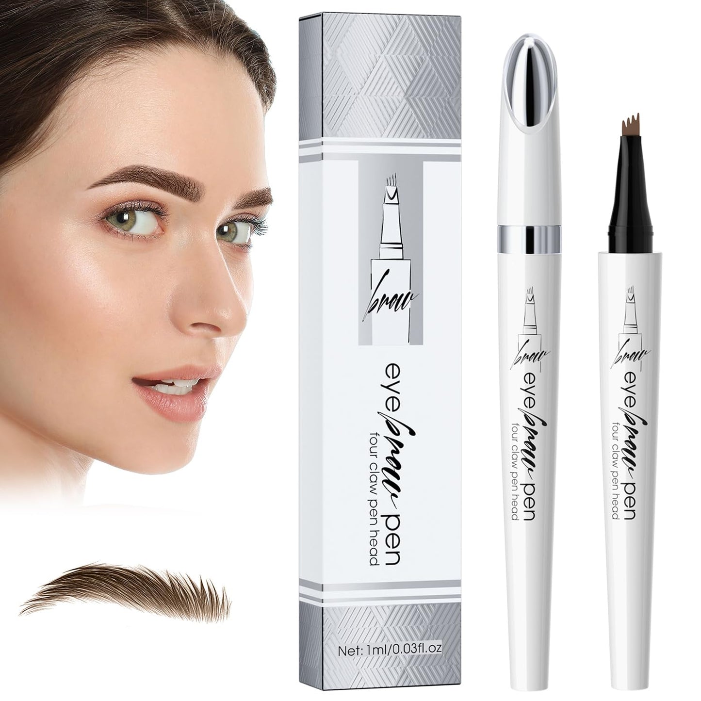 Kolvoii Microblading Eyebrow Pencil, 2024 New Eyebrow Tattoo Pencil, 3D Waterproof 4 Fork Tip Magic Eyebrow Pen, Natural Makeup Fine Stroke Long-Lasting Eyebrow Pencil Stay on All Day (Light Brown)