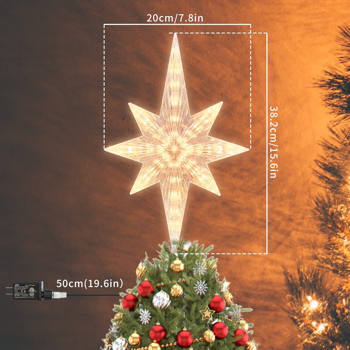 JUSTPRO Lighted Christmas Tree Topper, Bethlehem Star Treetop with 41LED Warm White Fairy Lights, Holiday Christmas Tree Decoration.