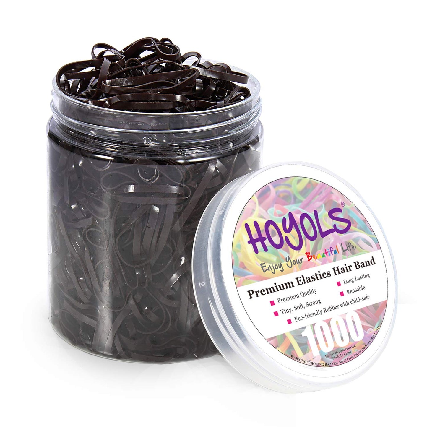 Hoyols Small Hair Elastics Brown, Premium Plastic Girls Hair Ties Strong Flexible Rubber Bands Tiny Mini Polybands Hair Bands for Women Kids Baby Bulk 1000 Count TPR (Dark Brown)