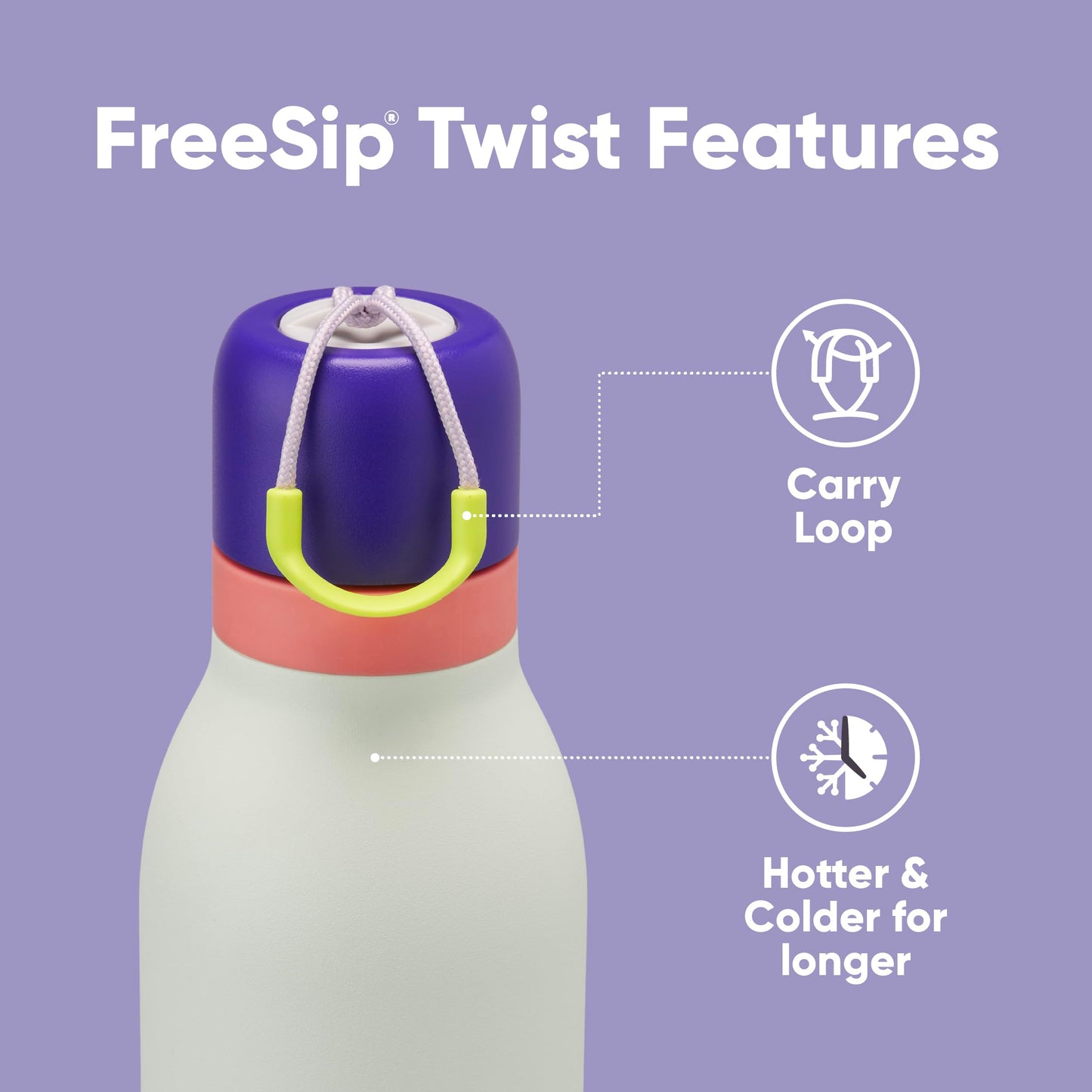 Owala FreeSip Twist Insulated Stainless Steel Water Bottle with Straw for Sports and Travel, BPA-Free, 24-oz, Purple/Green (Minty Horizons)