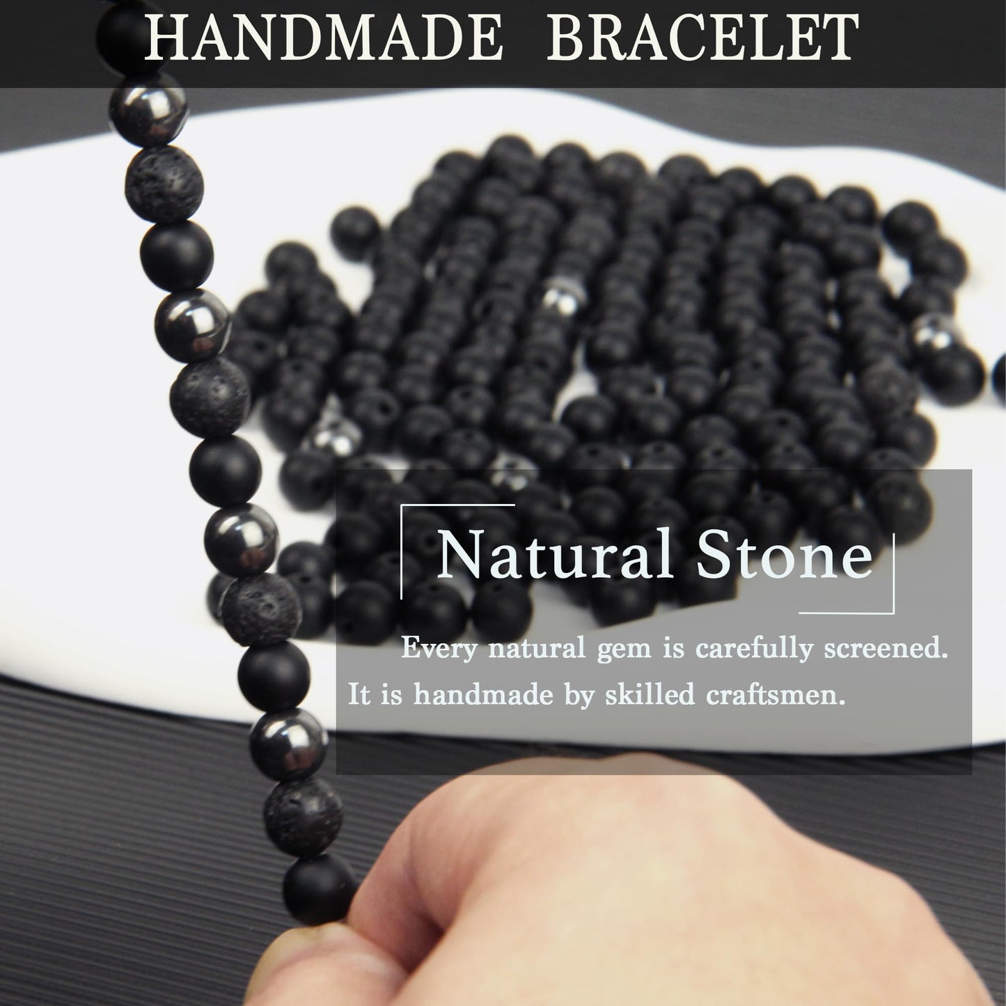 Black Obsidian Bracelet - Stainless Steel Bracelet - Tourmaline Beaded Bracelets, 8MM Black Onyx Hematite Lava Stone Beads Triple Protection Bracelet for Men Women Gifts