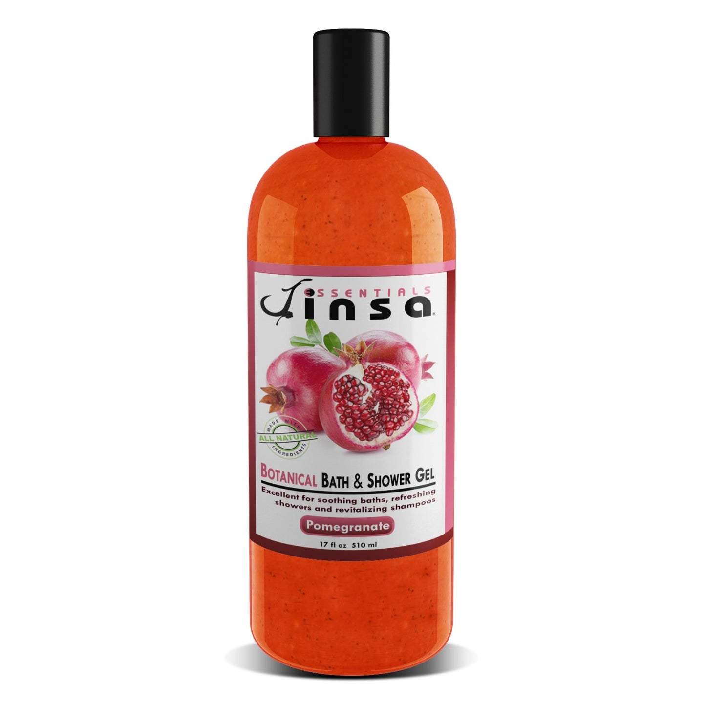 JINSA ESSENTIALS Botanical Bath and Shower Gel with Essential Oils, Skin Nourishing Cleanser for Luxurious Bathing Experience (Pomegranate)