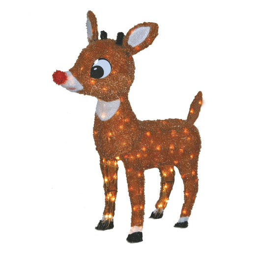 ProductWorks 26-Inch Holiday Décor Rudolph Pre-Lit Soft Tinsel Christmas Yard Decoration with 100 Lights, Incandescent