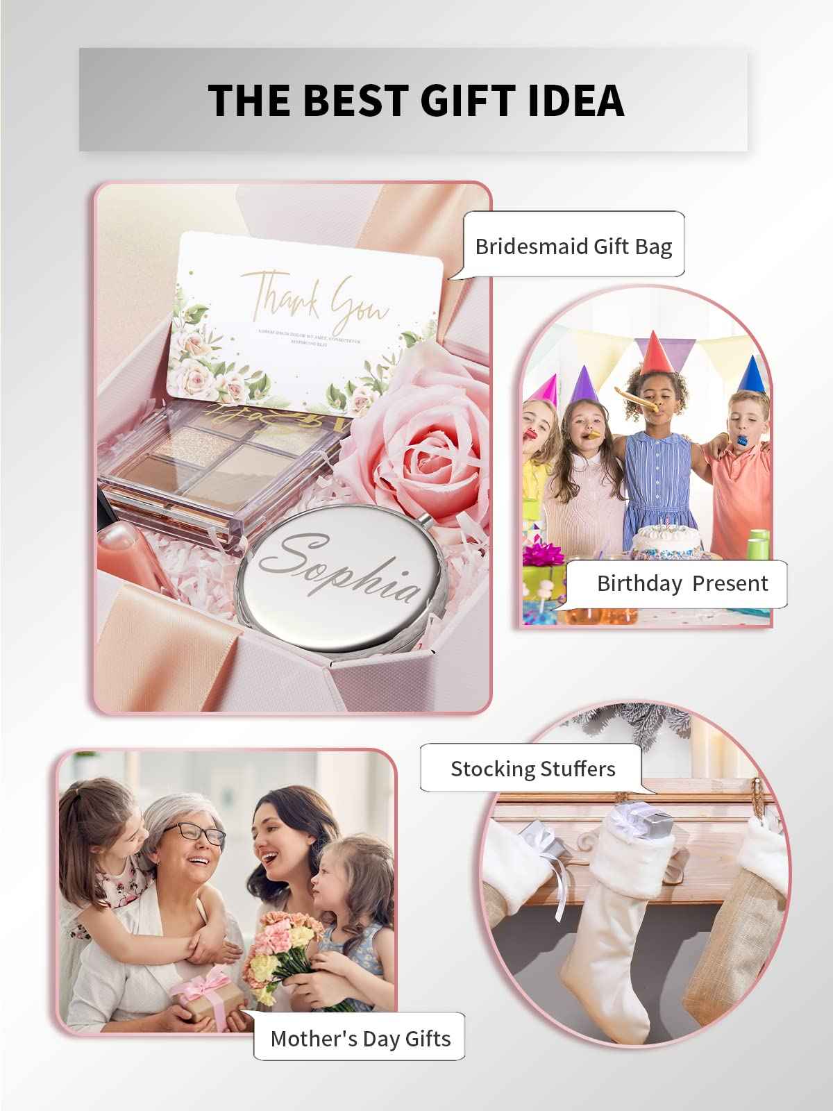 Getinbulk Compact Mirror Bulk, Pack of 6 Double-Sided 1X/2X Magnifying Metal Makeup Mirrors(Round, Silver)