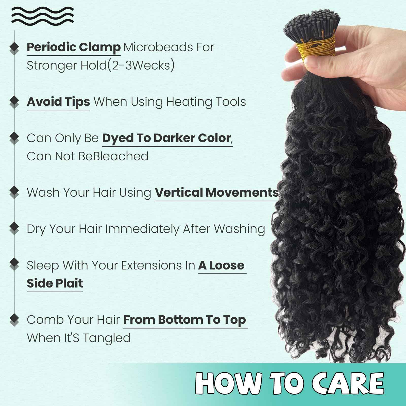 I Tip Hair Extensions Human Hair, Water Wave Curly itip Black Hair Extensions Real Human Hair18 Inch Pre Bonded Cold Fusion Curly I tip Hair Extension for Black Women100 Strand 50Gram