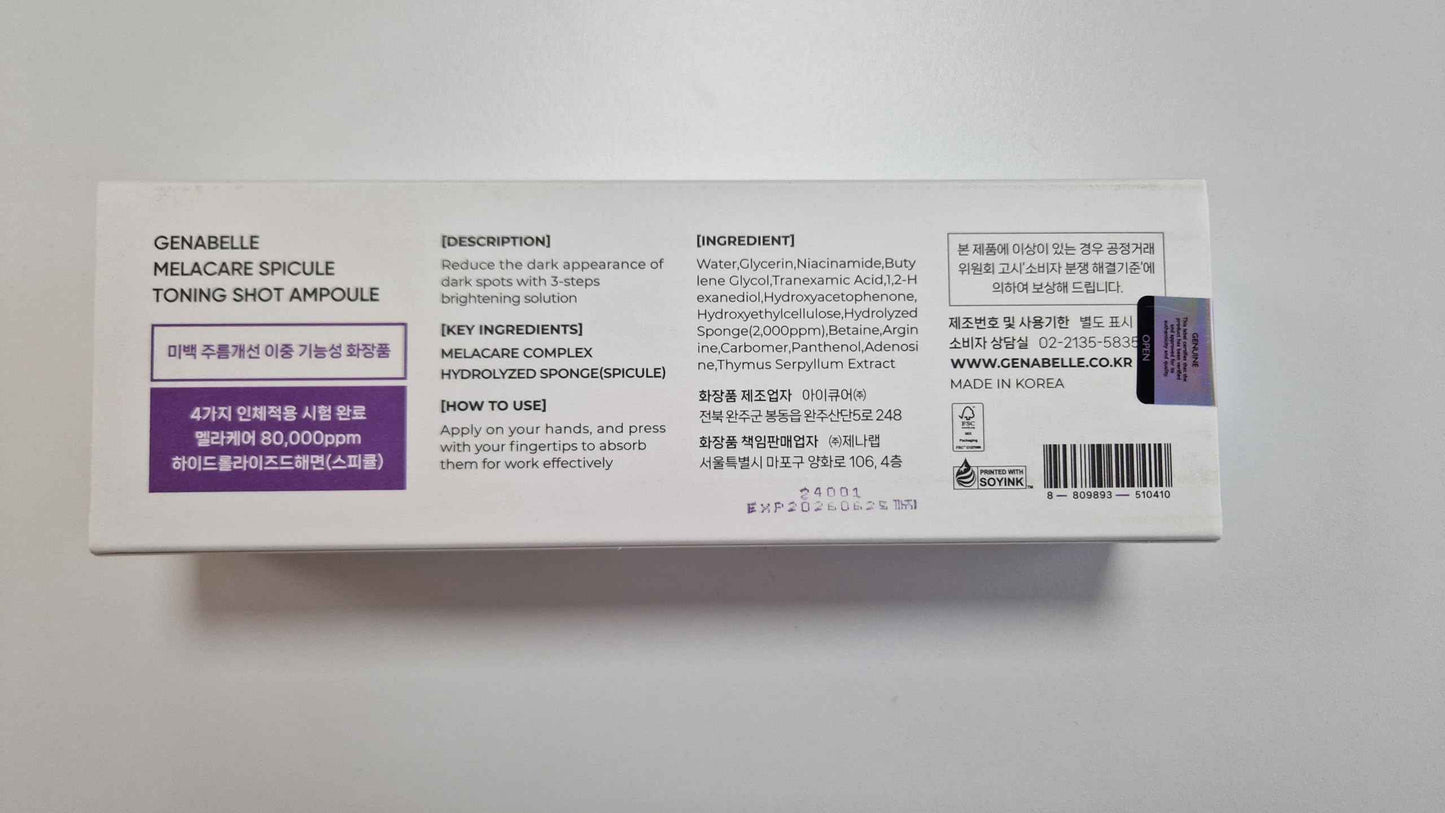 Genabelle Melacare Spicule Toning Shot Ampoule – Skin Clarifying Serum with 80,000ppm Melacare Complex – Spicule Technology for Glow, Pore Refining & Hydration – 0.03 fl oz* 3ea