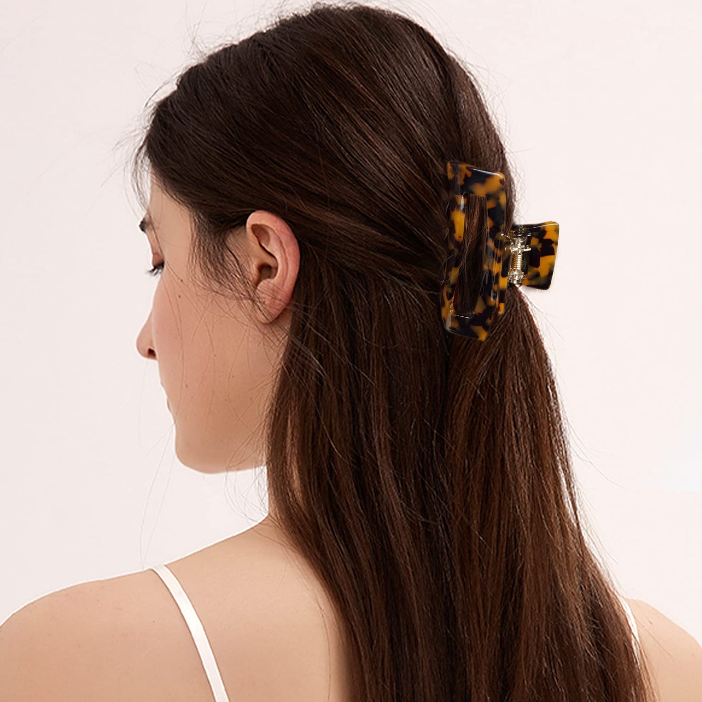 JIRIS 2PCS 3Inches hair claw clips Banana Clips Barrettes French Design celluloid Leopard print Large Rectangular amber Fashion Accessories for Women hair clipe