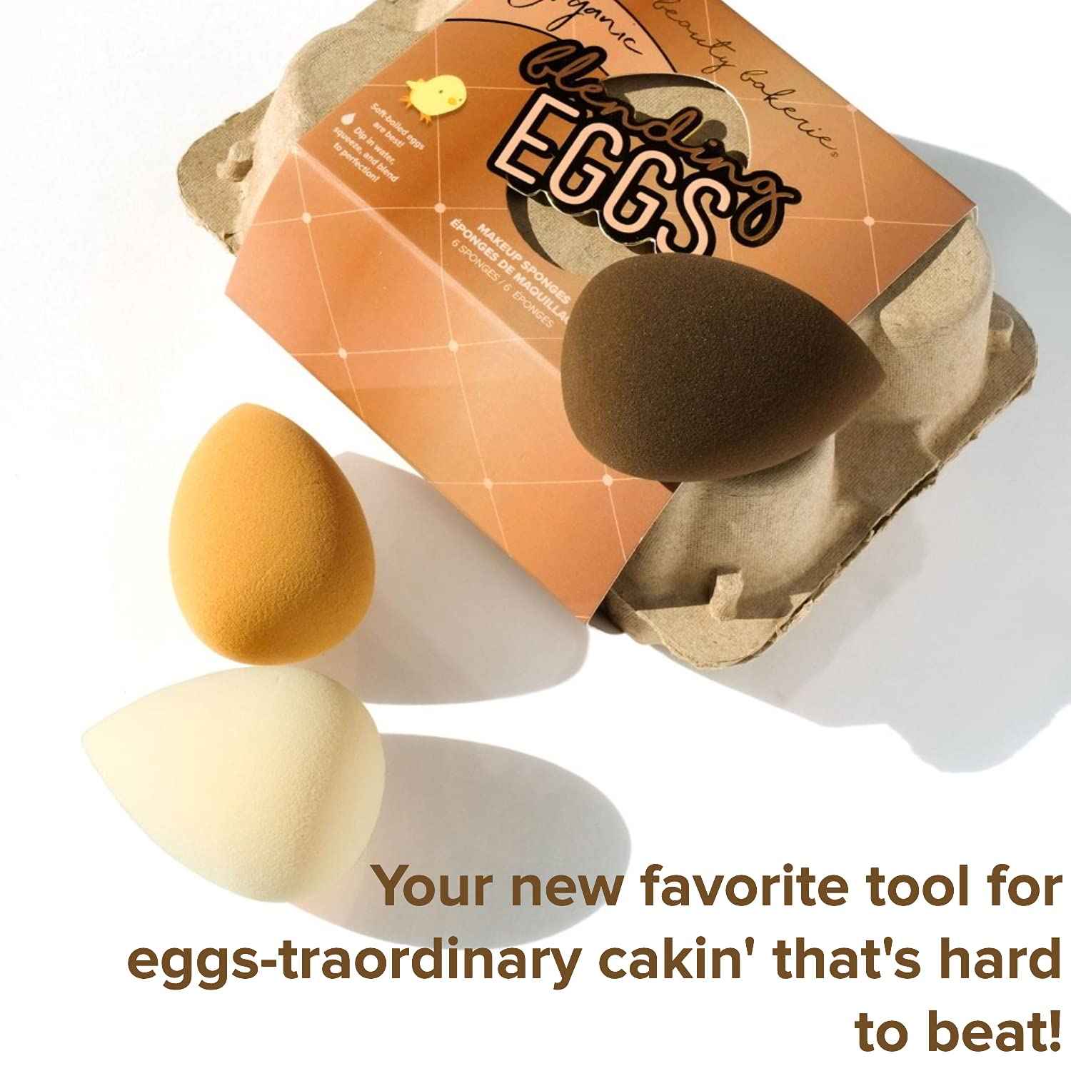 Beauty Bakerie Blending Egg Beauty Sponge Cosmetic Face Make up Blender Sponge Applicator for Powder, Liquid, Foundation, Concealer and Blending, Latex Free 6 Pack Set, Organic Brown